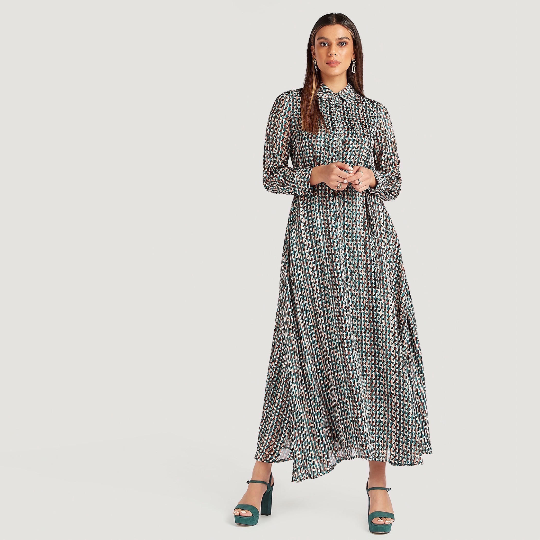 فستان إيه لاين طويل بأكمام طويلة وطبعات-women-clothing-dresses-image-1