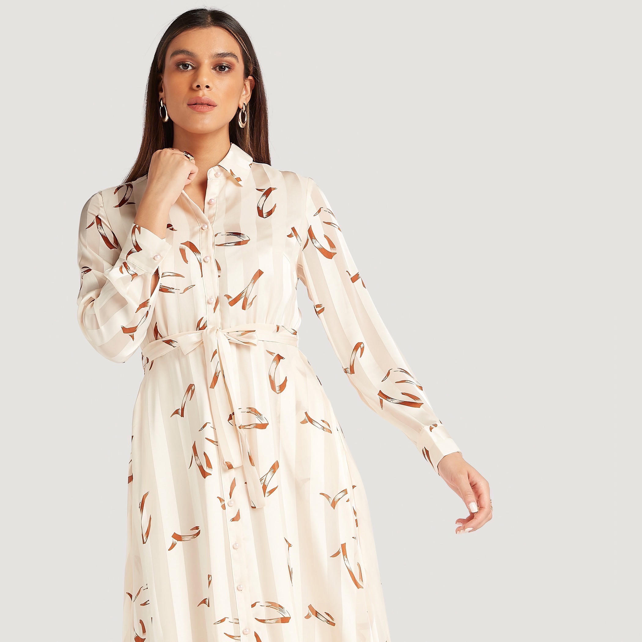 فستان طويل ايه لاين بأكمام طويلة وأربطة وطبعات-women-clothing-dresses-image-2
