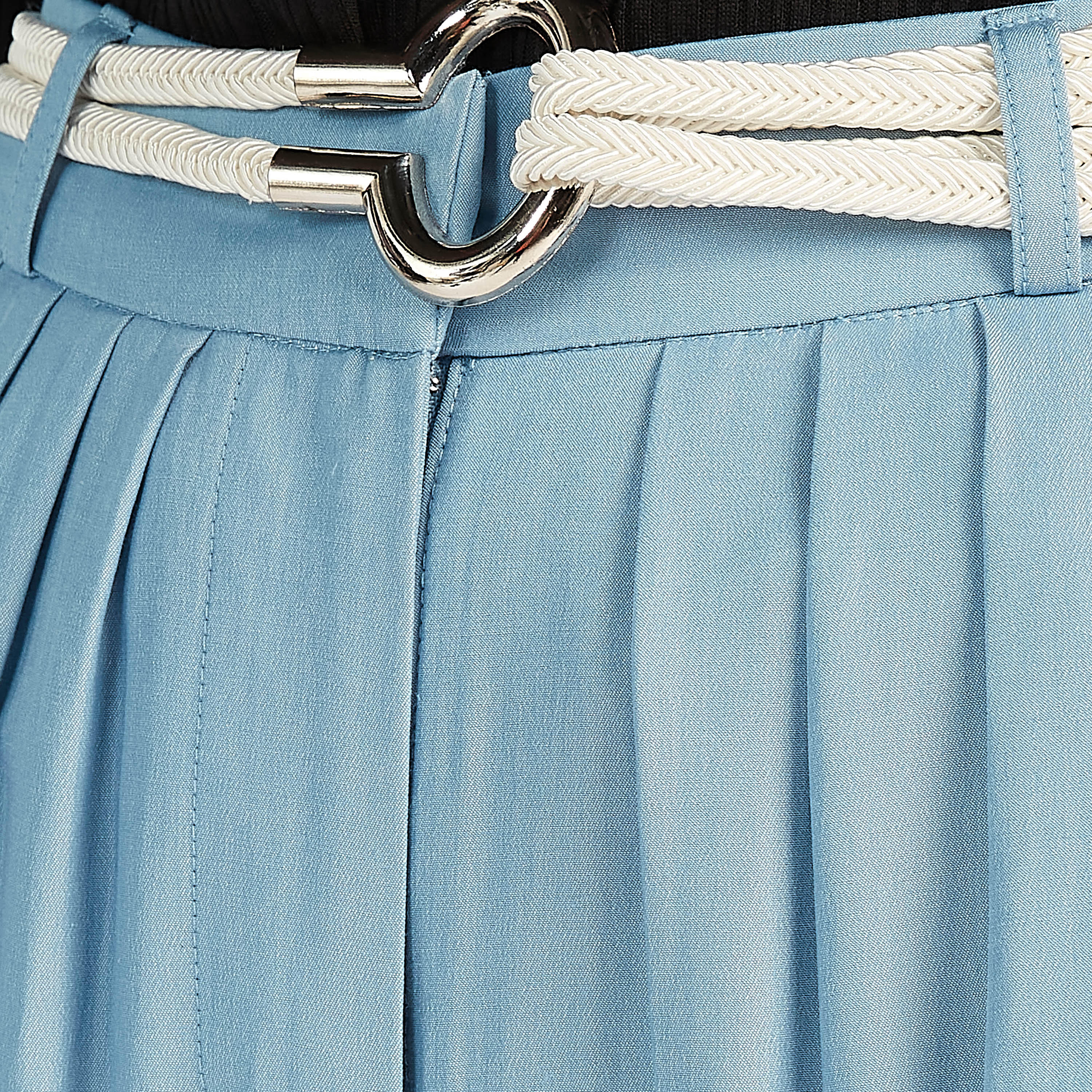 بنطلون سادة واسع بخصر متوسّط الارتفاع وتفاصيل ثنايا وجيوب-women-clothing-bottoms-trousers-image-1