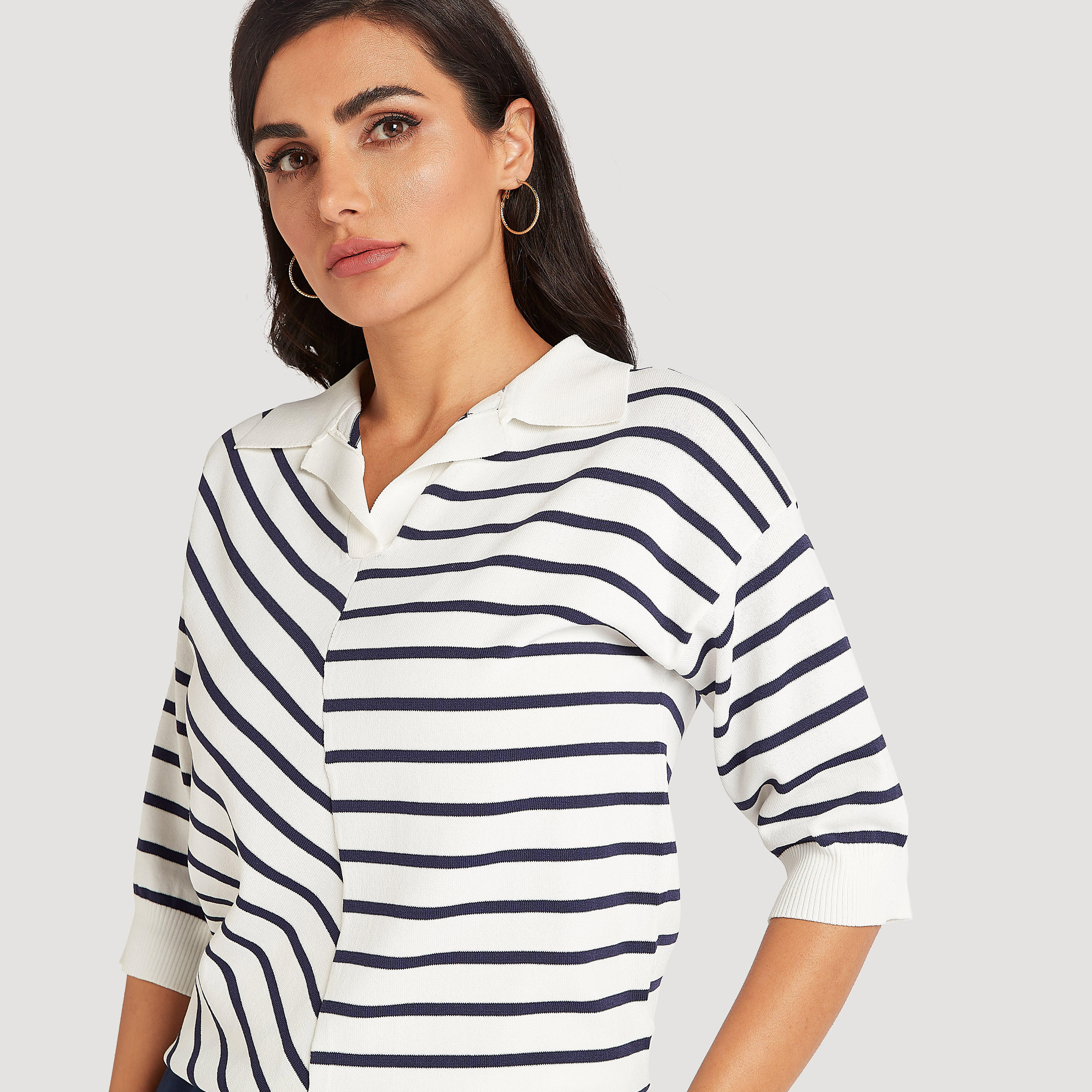 Striped Top with 3/4 Sleeves-women-clothing-shirtsandblouses-blouses-image-1