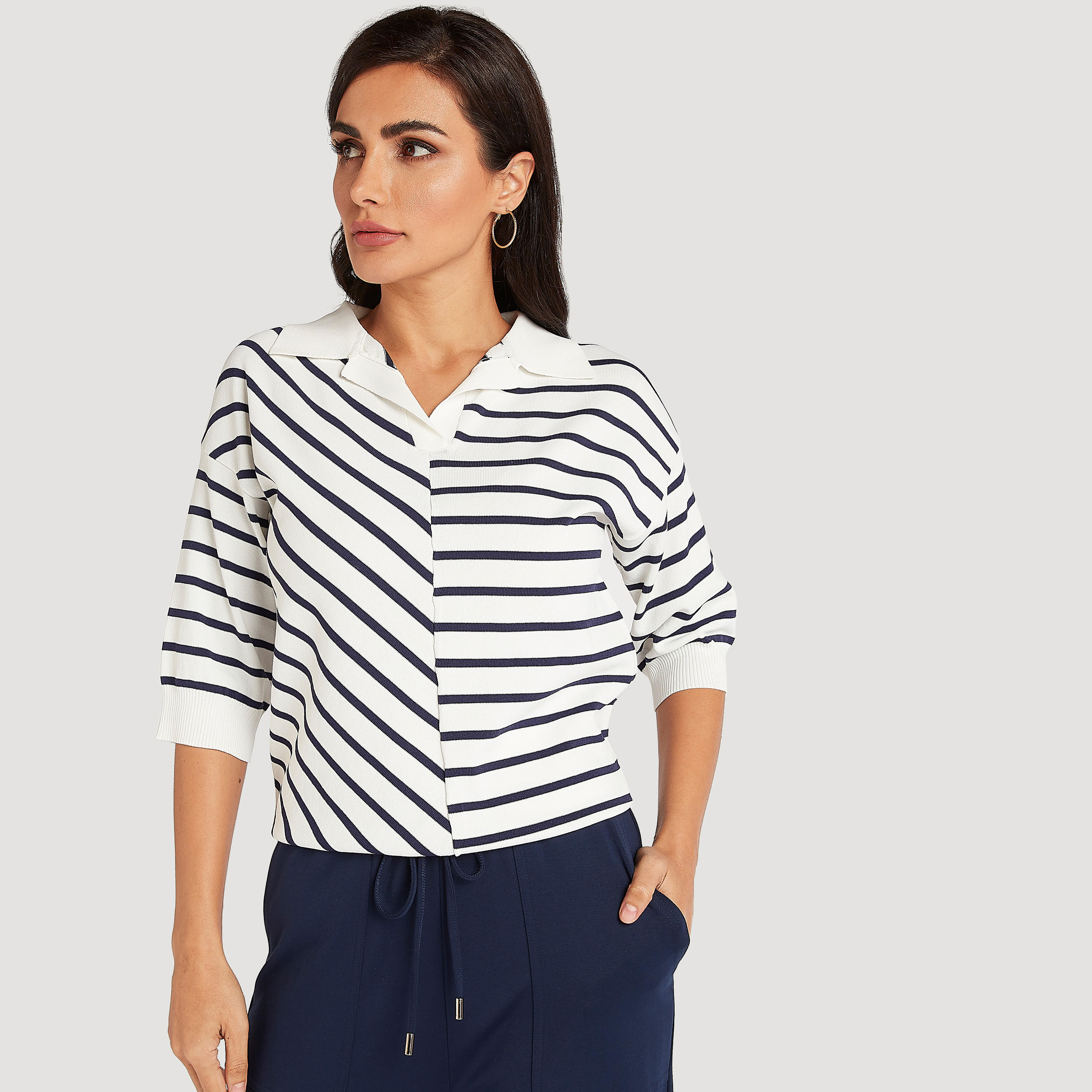 Striped Top with 3/4 Sleeves-women-clothing-shirtsandblouses-blouses-image-5