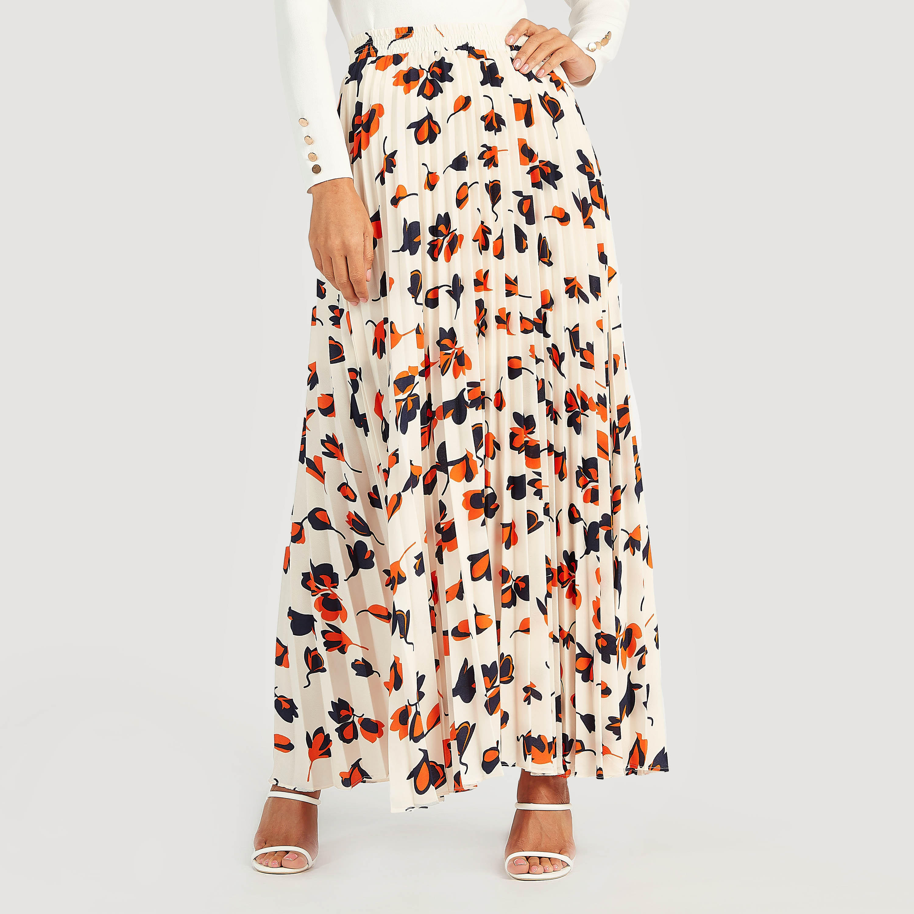 Floral Print Pleated Maxi A-line Skirt-women-clothing-bottoms-skirts-image-1