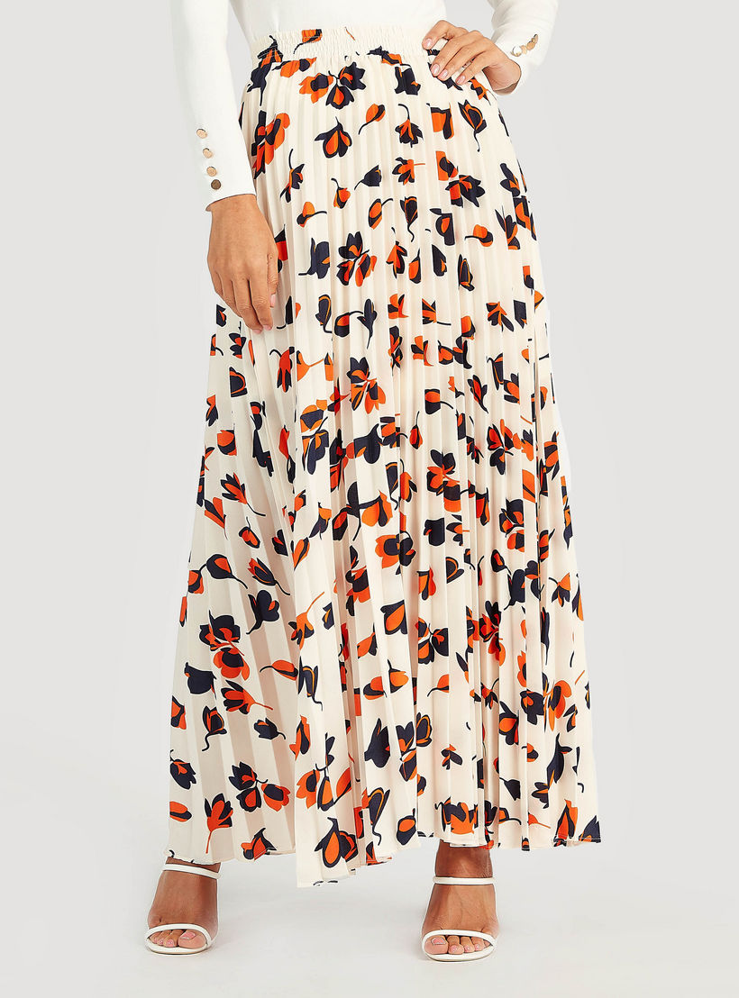 Floral Print Pleated Maxi A-line Skirt-women-clothing-bottoms-skirts-image-1