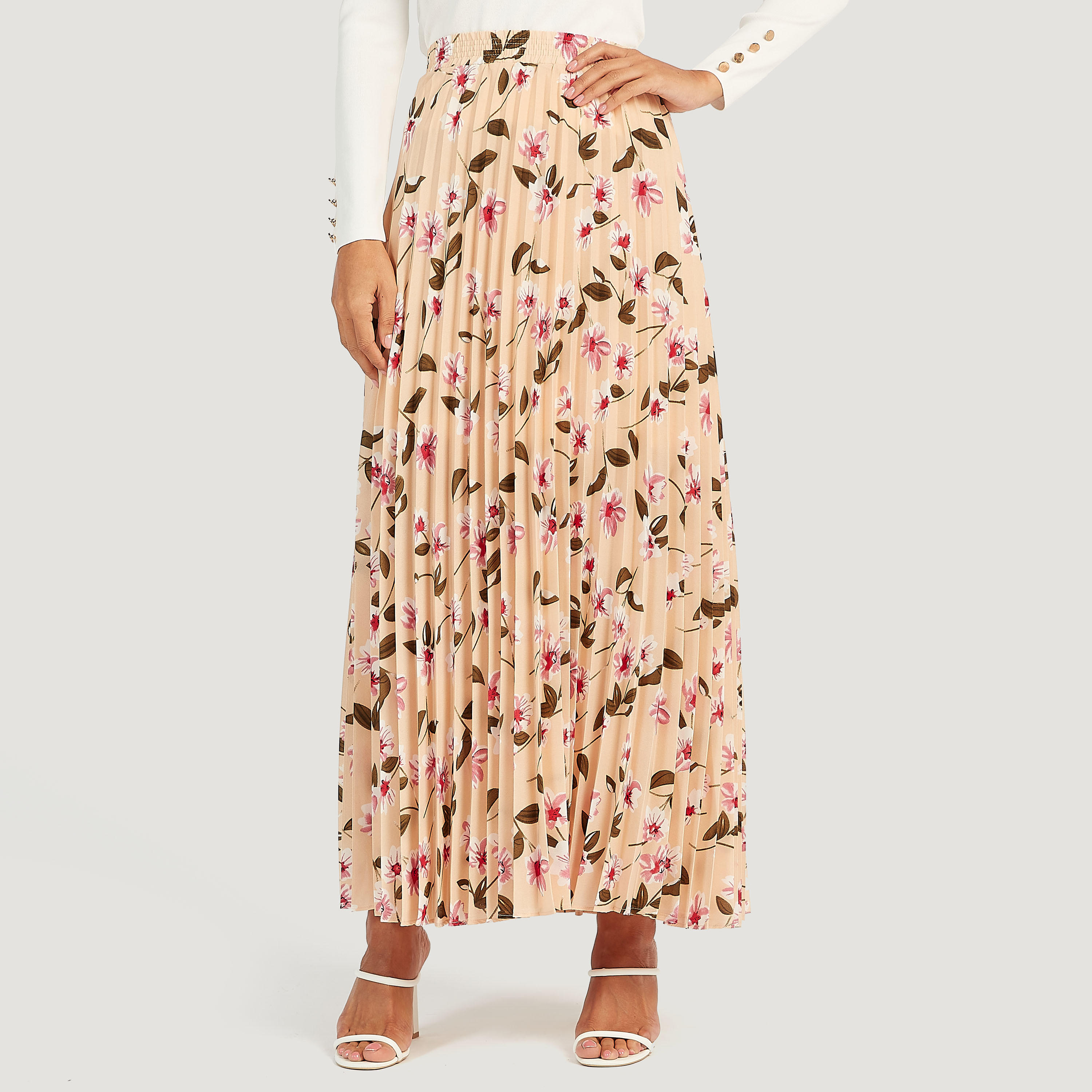 تنّورة طويلة إيه لاين بكسرات وطبعات أزهار-women-clothing-bottoms-skirts-image-1