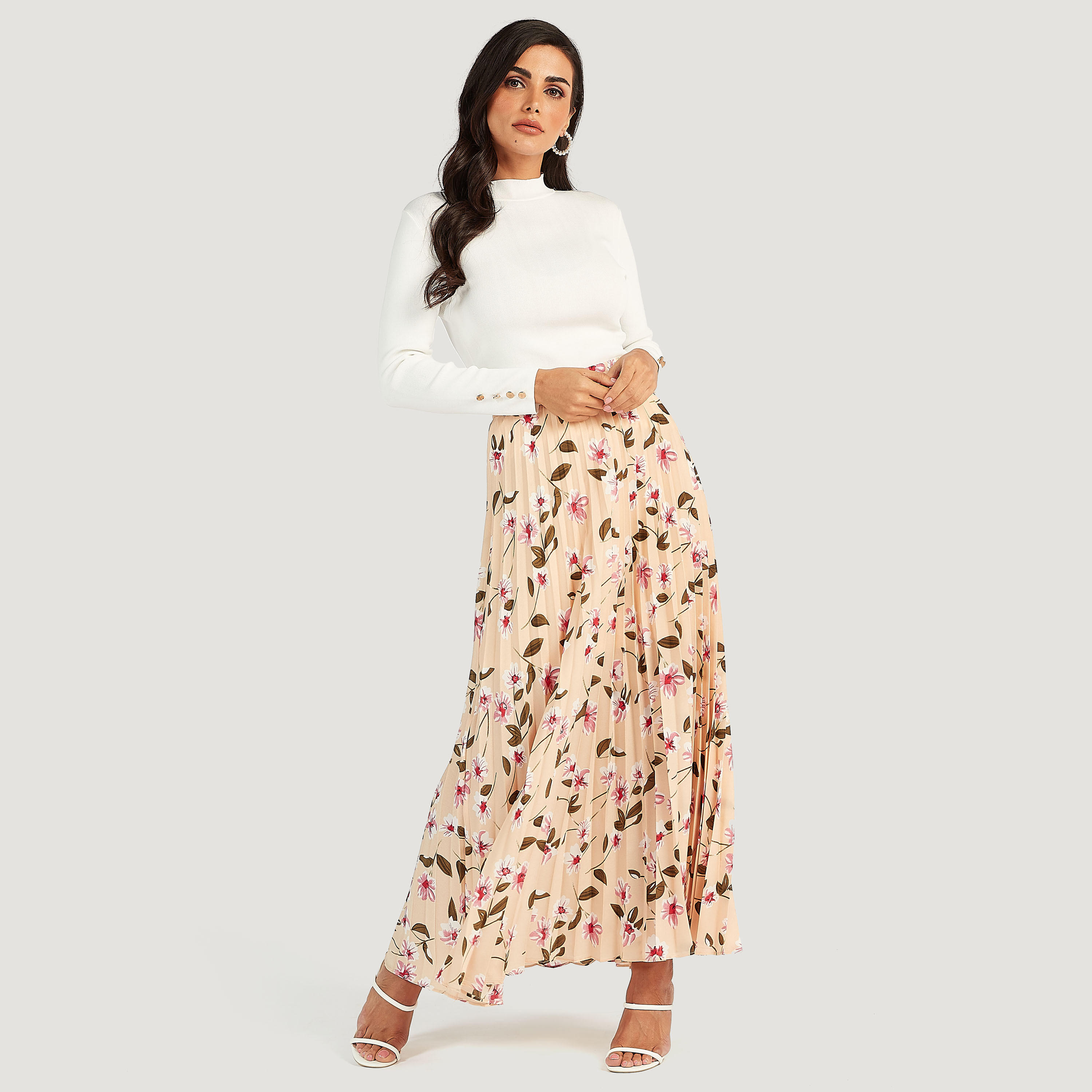 تنّورة طويلة إيه لاين بكسرات وطبعات أزهار-women-clothing-bottoms-skirts-image-2
