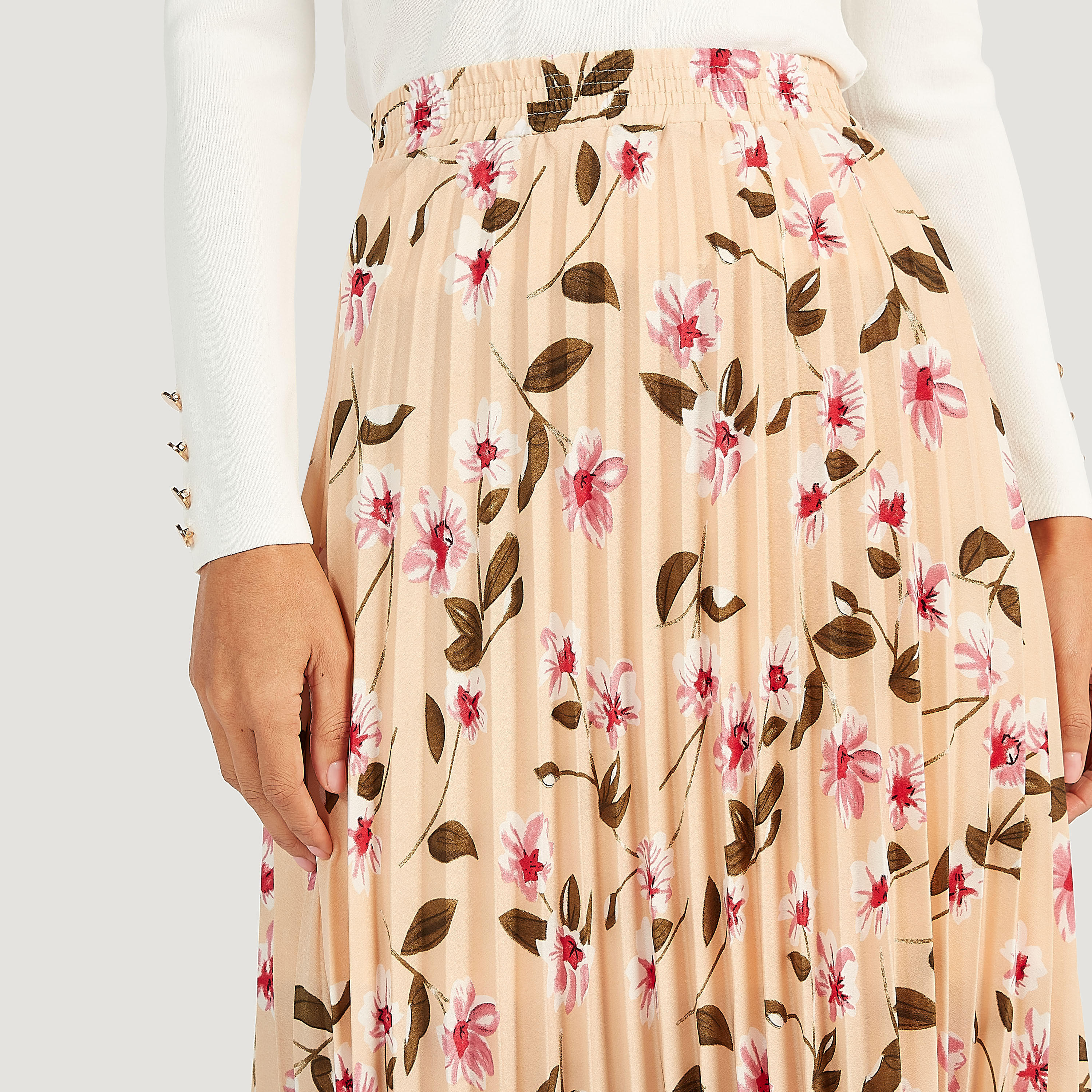 تنّورة طويلة إيه لاين بكسرات وطبعات أزهار-women-clothing-bottoms-skirts-image-3