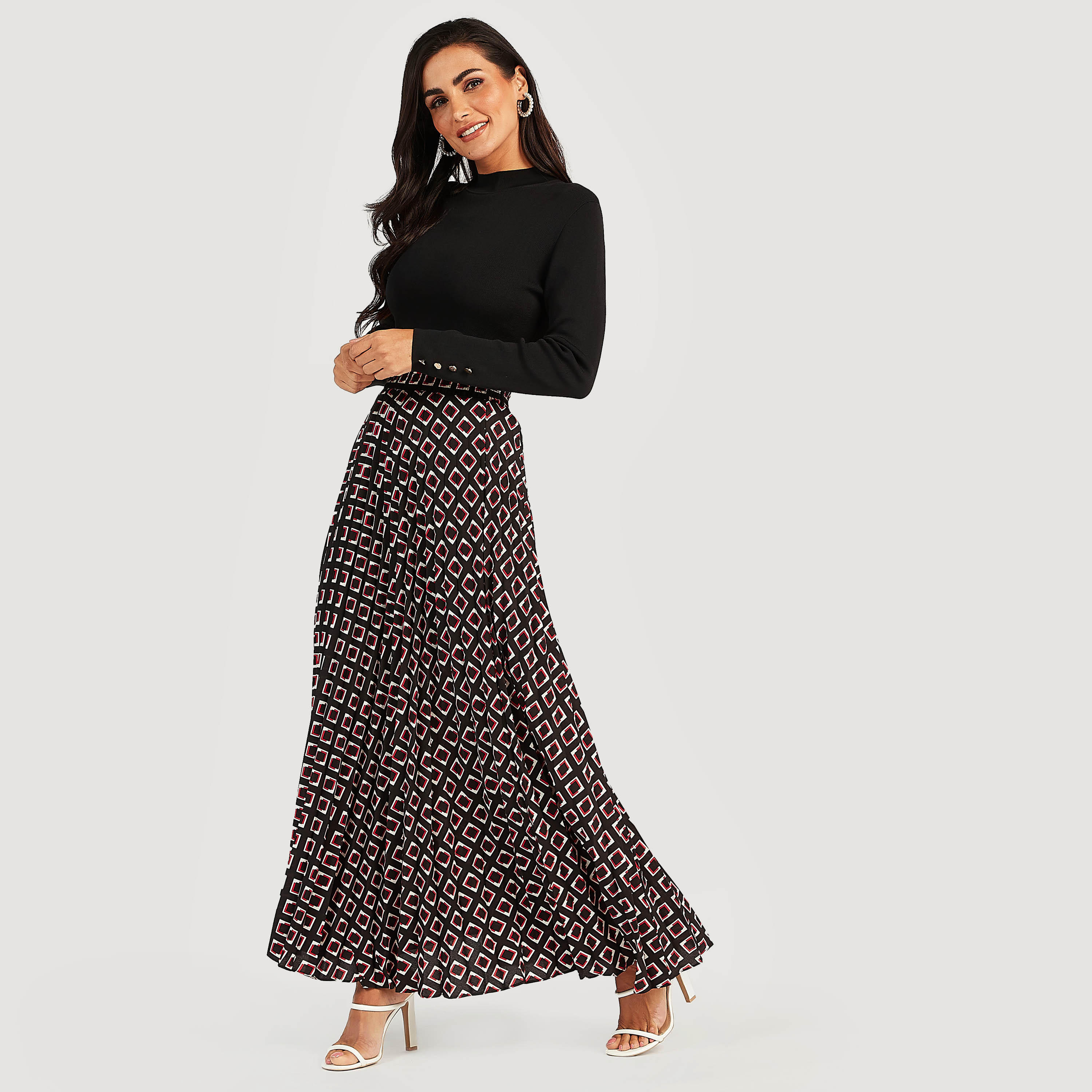 Printed Pleated Maxi A-line Skirt-women-clothing-bottoms-skirts-image-2