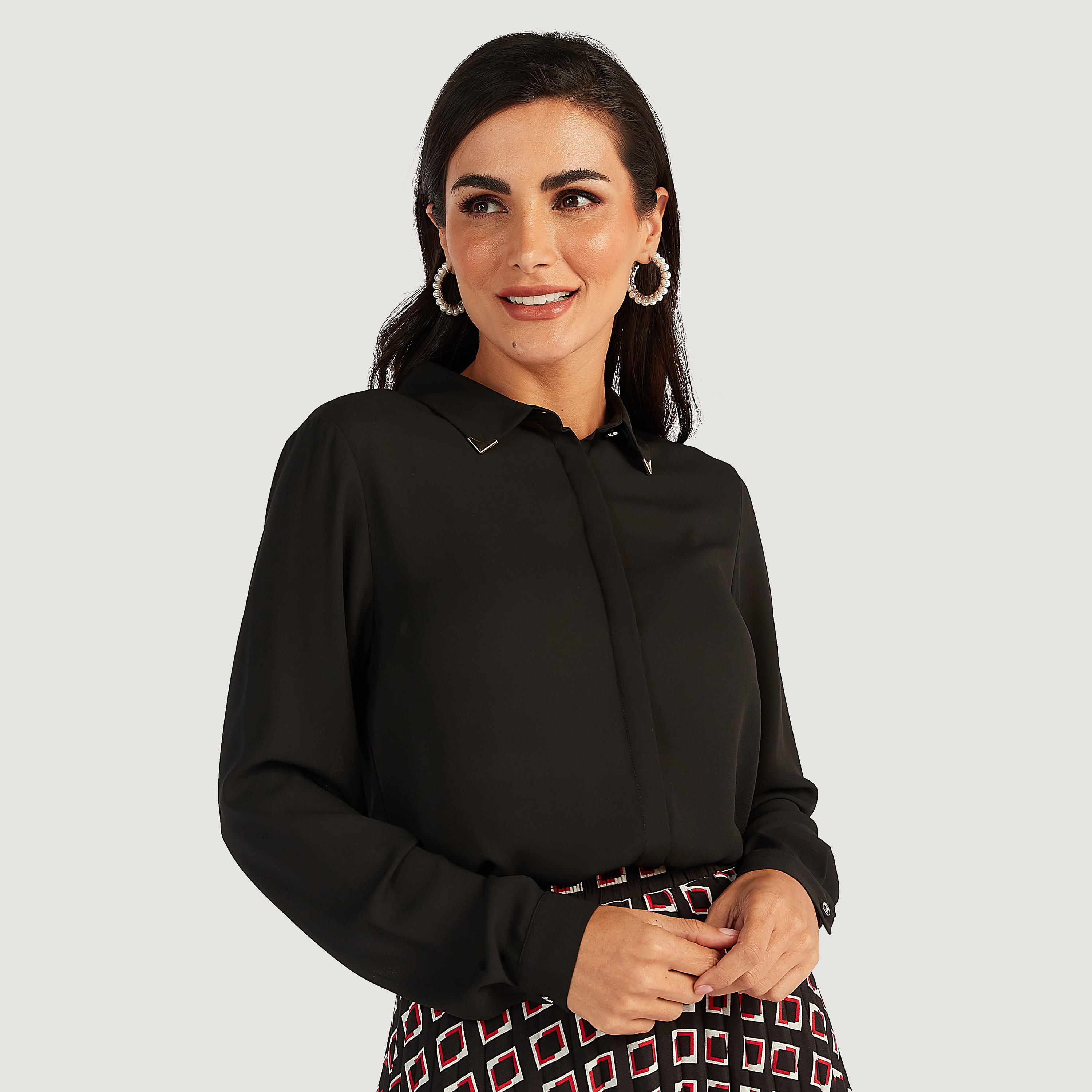 Solid Shirt with Collar and Long Sleeves-women-clothing-shirtsandblouses-shirts-image-1