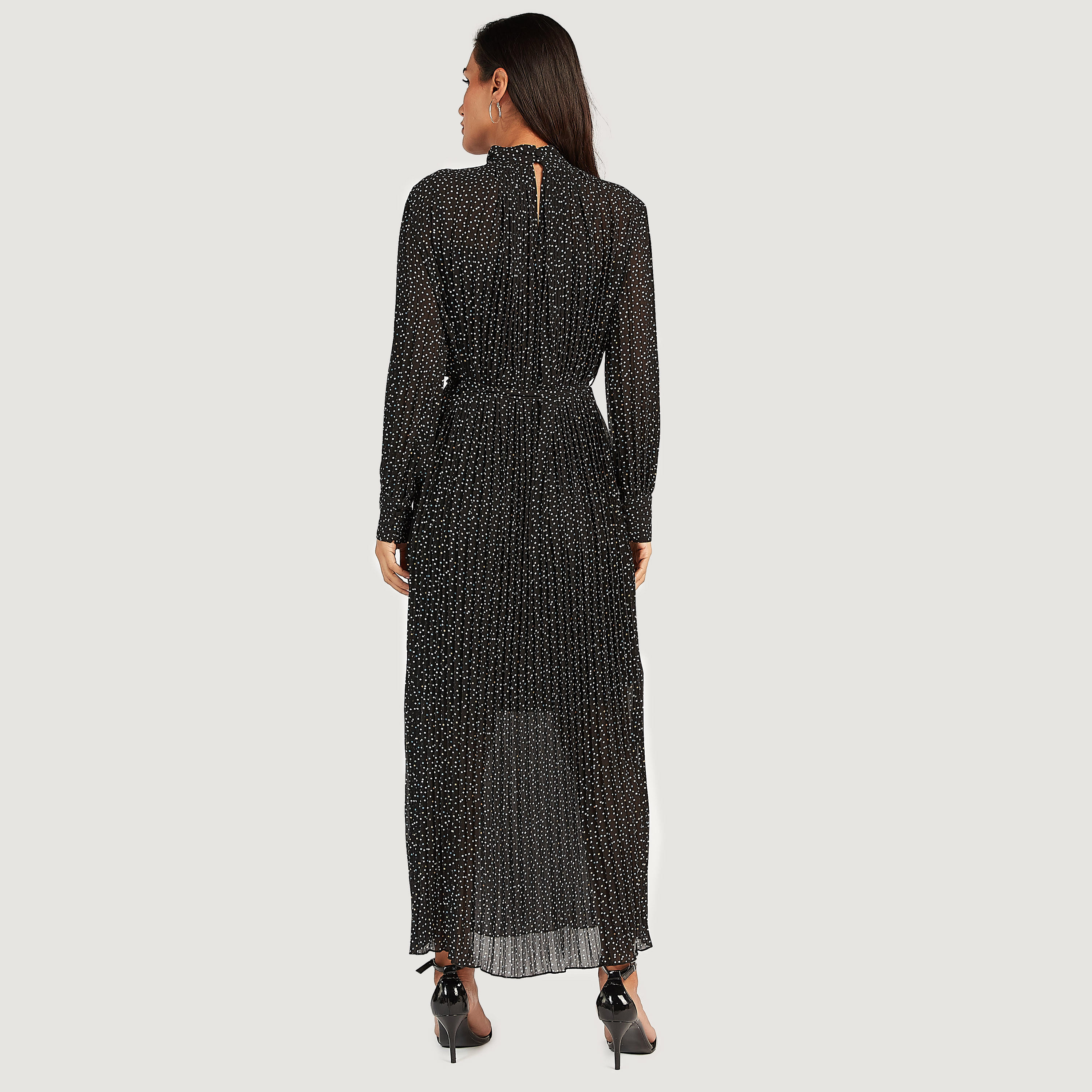 Textured Printed Maxi Dress with Long Sleeves and Tie-Ups-women-clothing-dresses-image-4