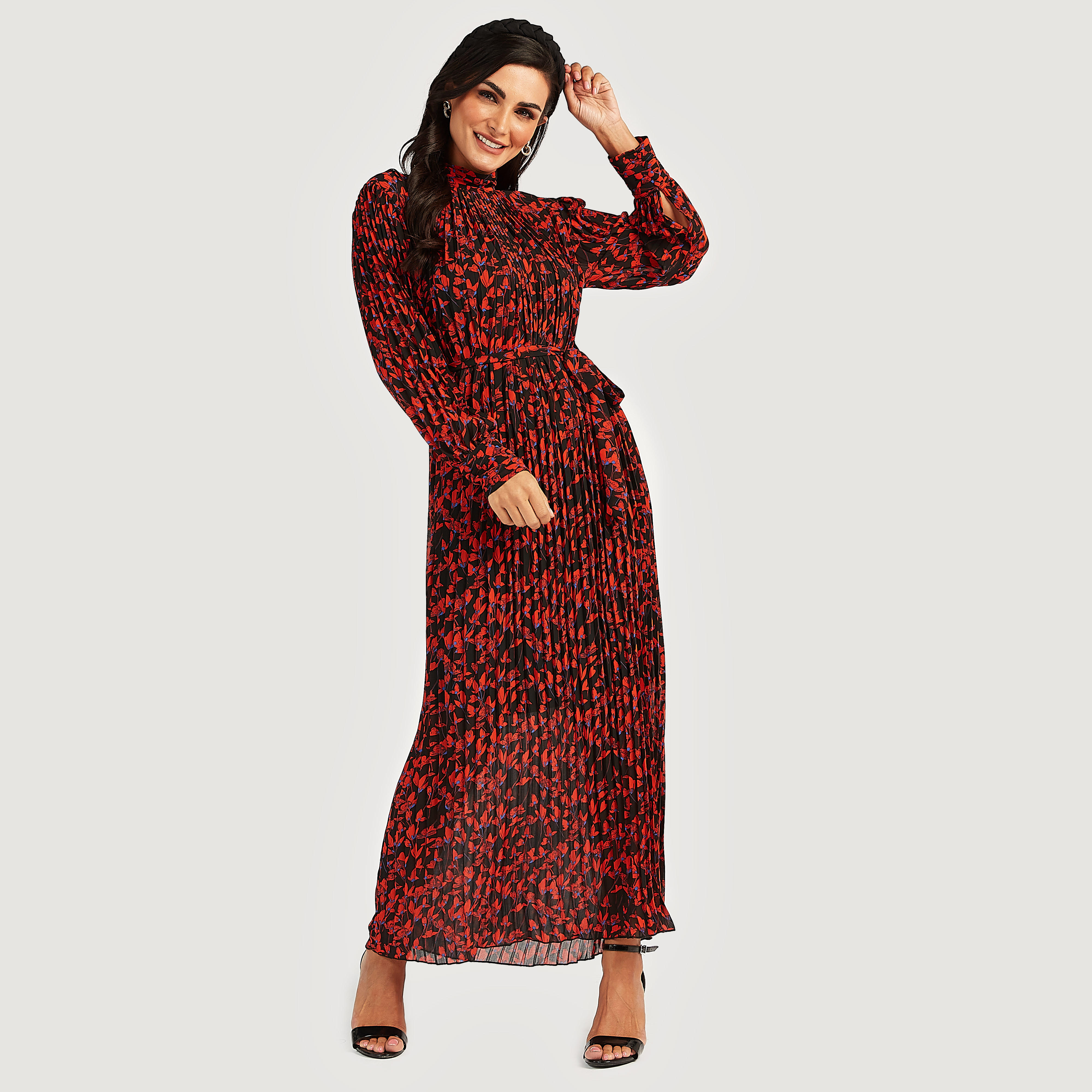 فستان طويل بطبعات أزهار وأكمام طويلة وأربطة-women-clothing-dresses-image-1