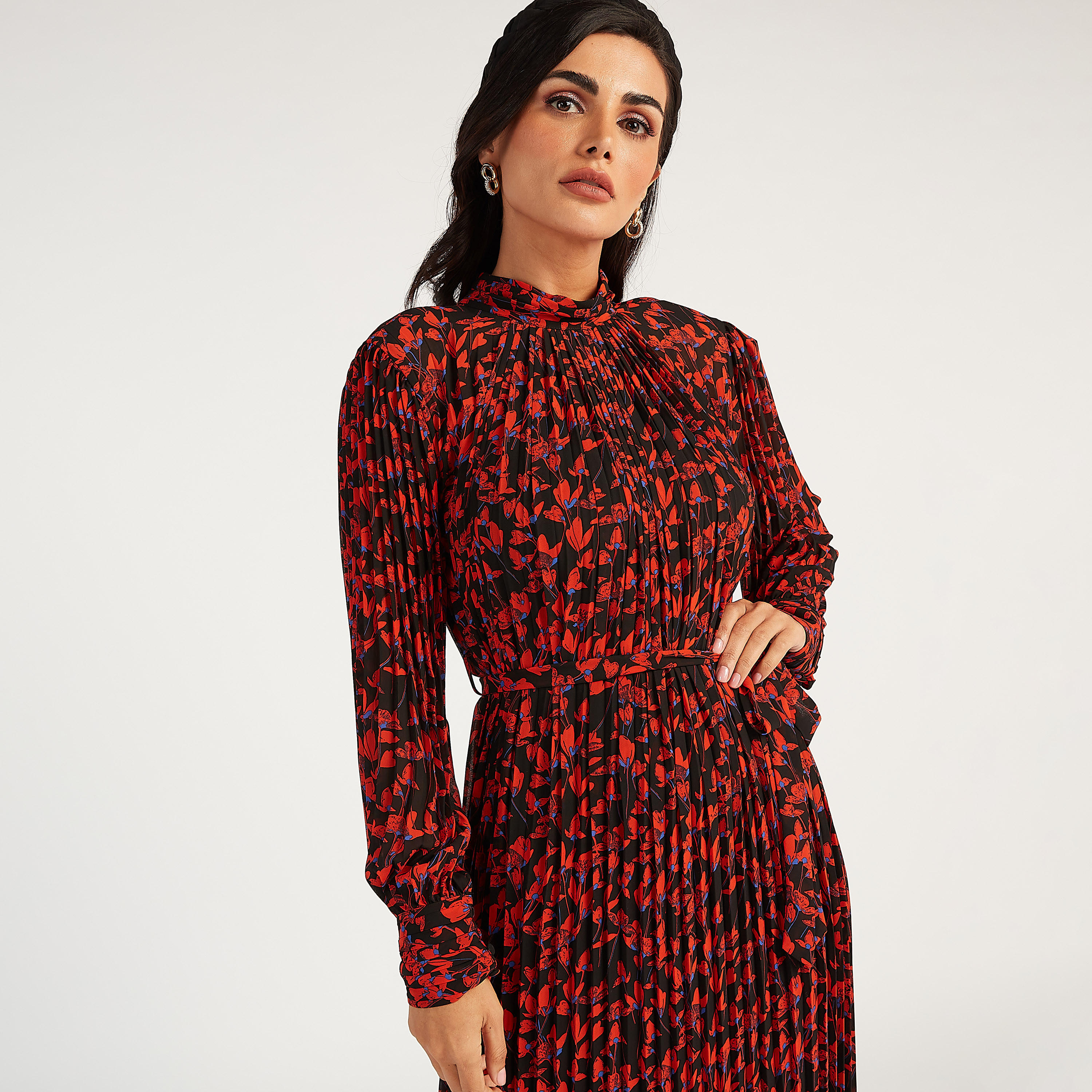 فستان طويل بطبعات أزهار وأكمام طويلة وأربطة-women-clothing-dresses-image-3