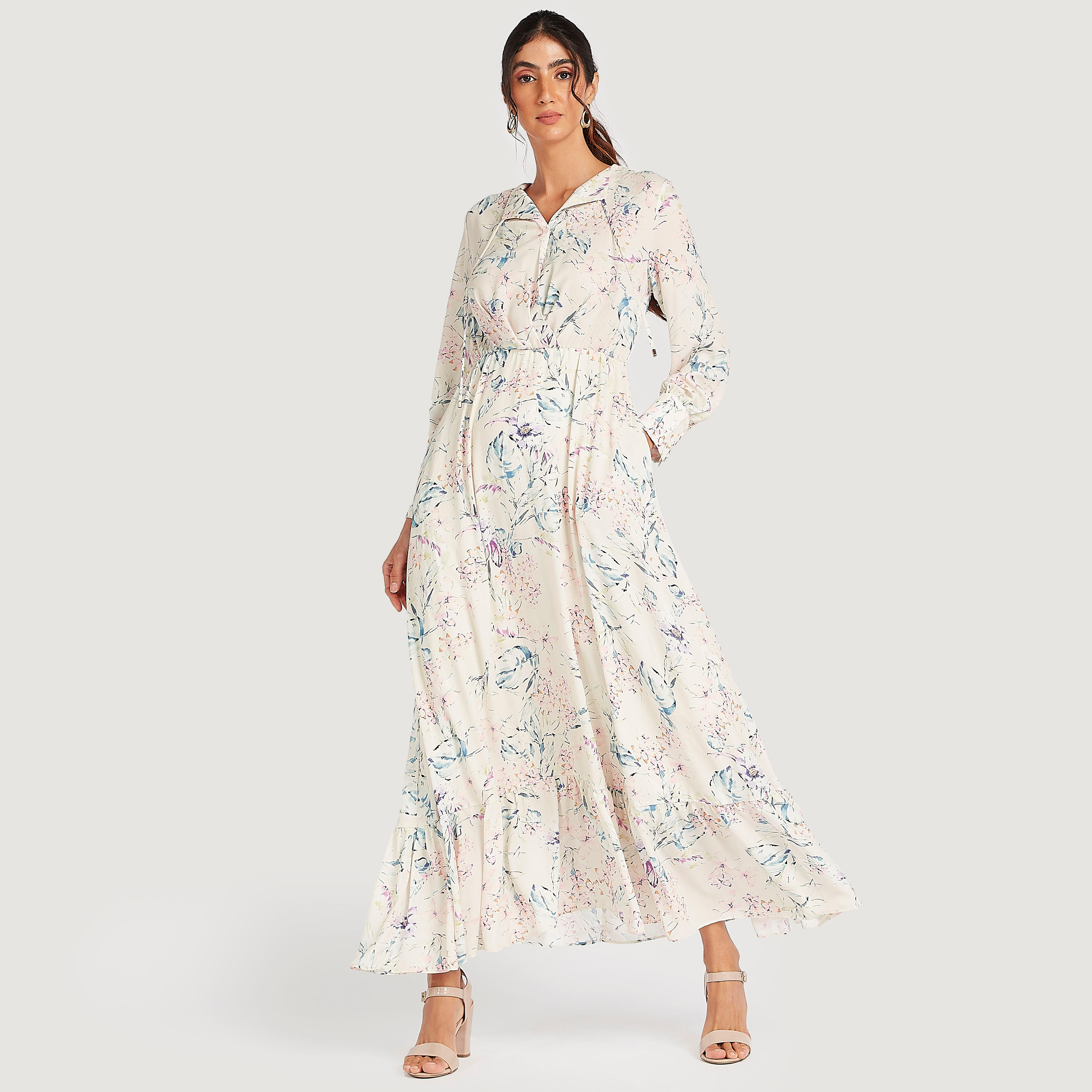 فستان إيه لاين طويل بطبعات أزهار وأكمام طويلة وجيوب-women-clothing-dresses-image-1