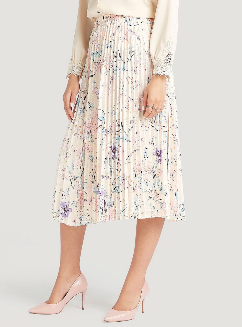 تنّورة ميدي إيه لاين بطبعات أزهار وكشكشة وخصر مطّاطي-women-clothing-bottoms-skirts-image-1