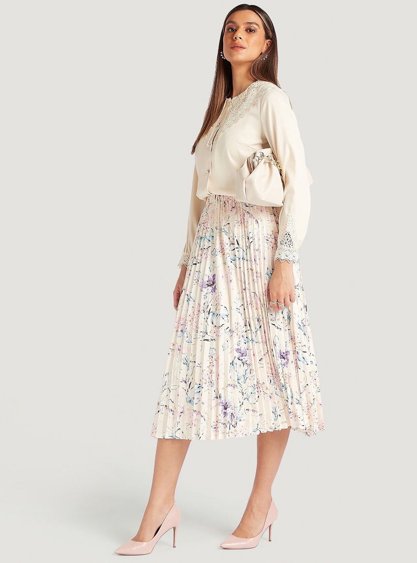 تنّورة ميدي إيه لاين بطبعات أزهار وكشكشة وخصر مطّاطي-women-clothing-bottoms-skirts-image-2