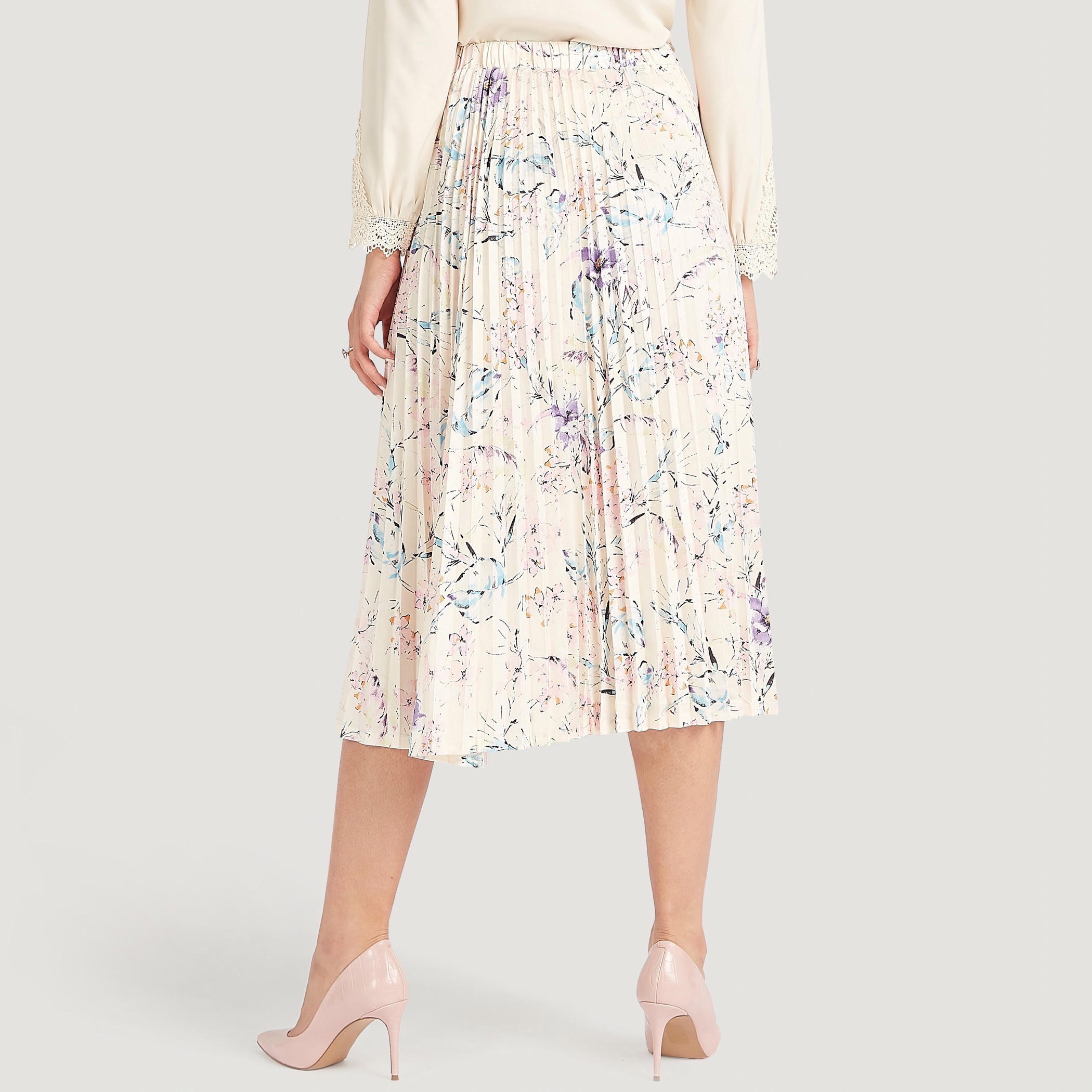 تنّورة ميدي إيه لاين بطبعات أزهار وكشكشة وخصر مطّاطي-women-clothing-bottoms-skirts-image-4
