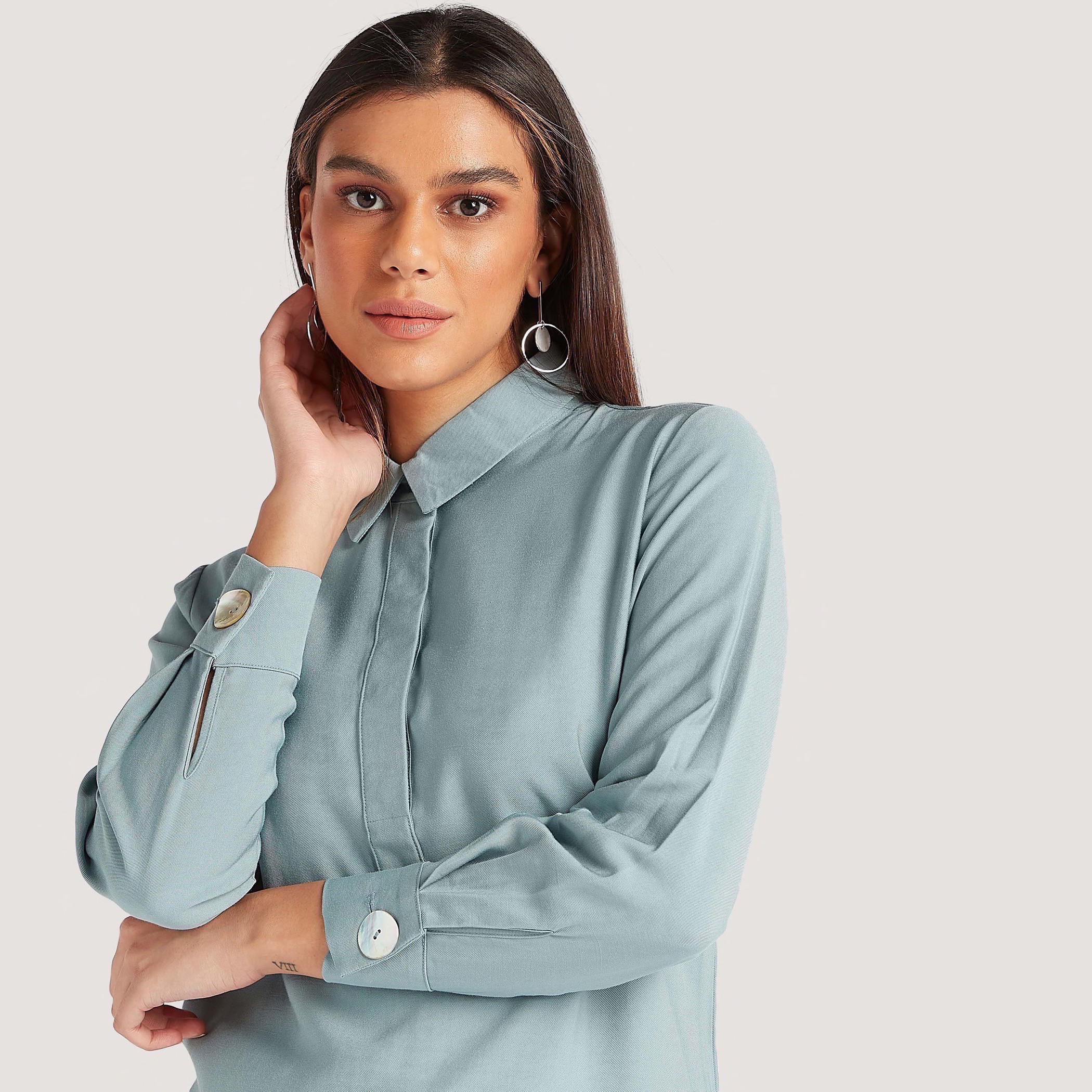 تونيك سادة بياقة عادية وأكمام طويلة-women-clothing-shirtsandblouses-blouses-image-3