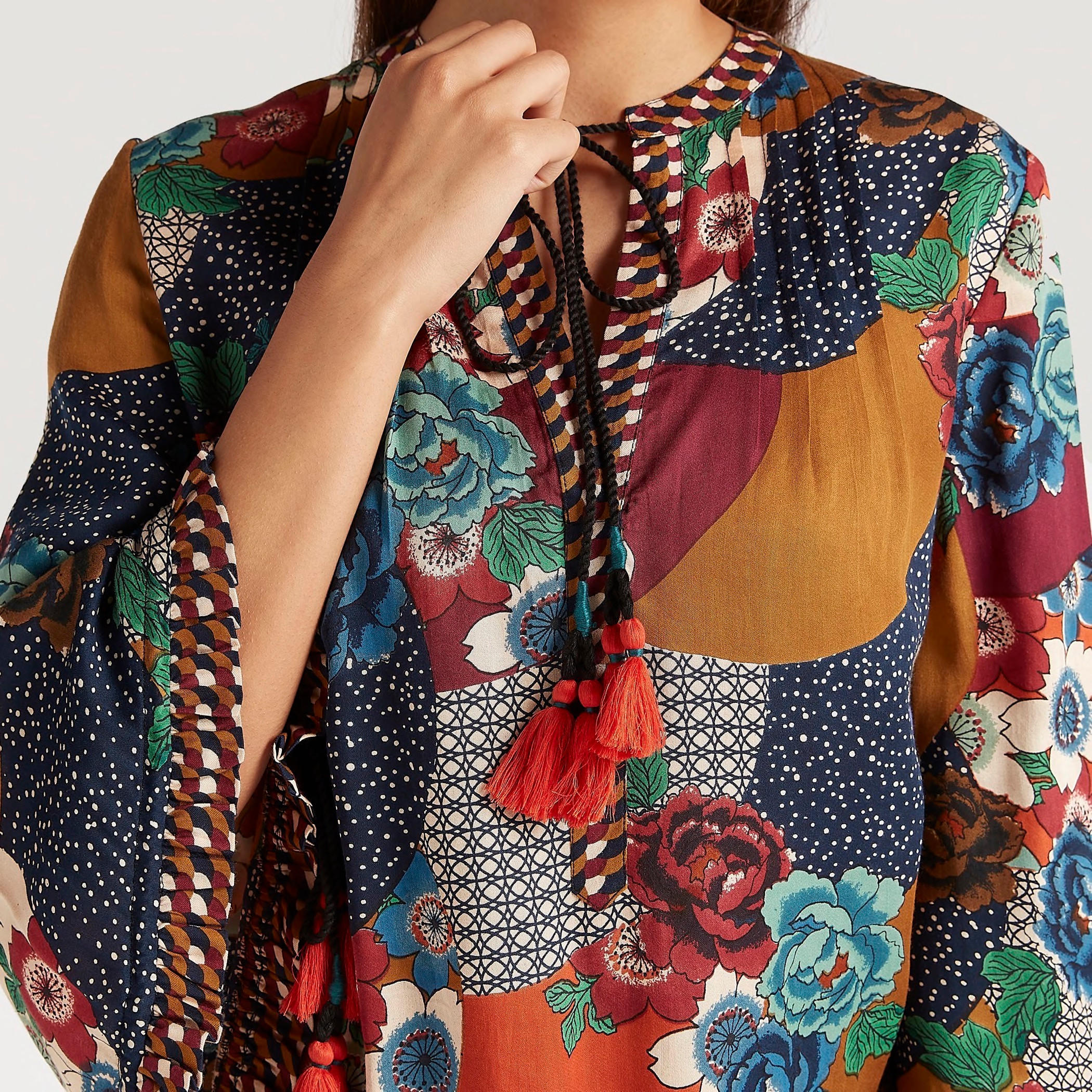 Printed Tunic with Flared Sleeves and Neck Tie-Ups-women-clothing-shirtsandblouses-blouses-image-3