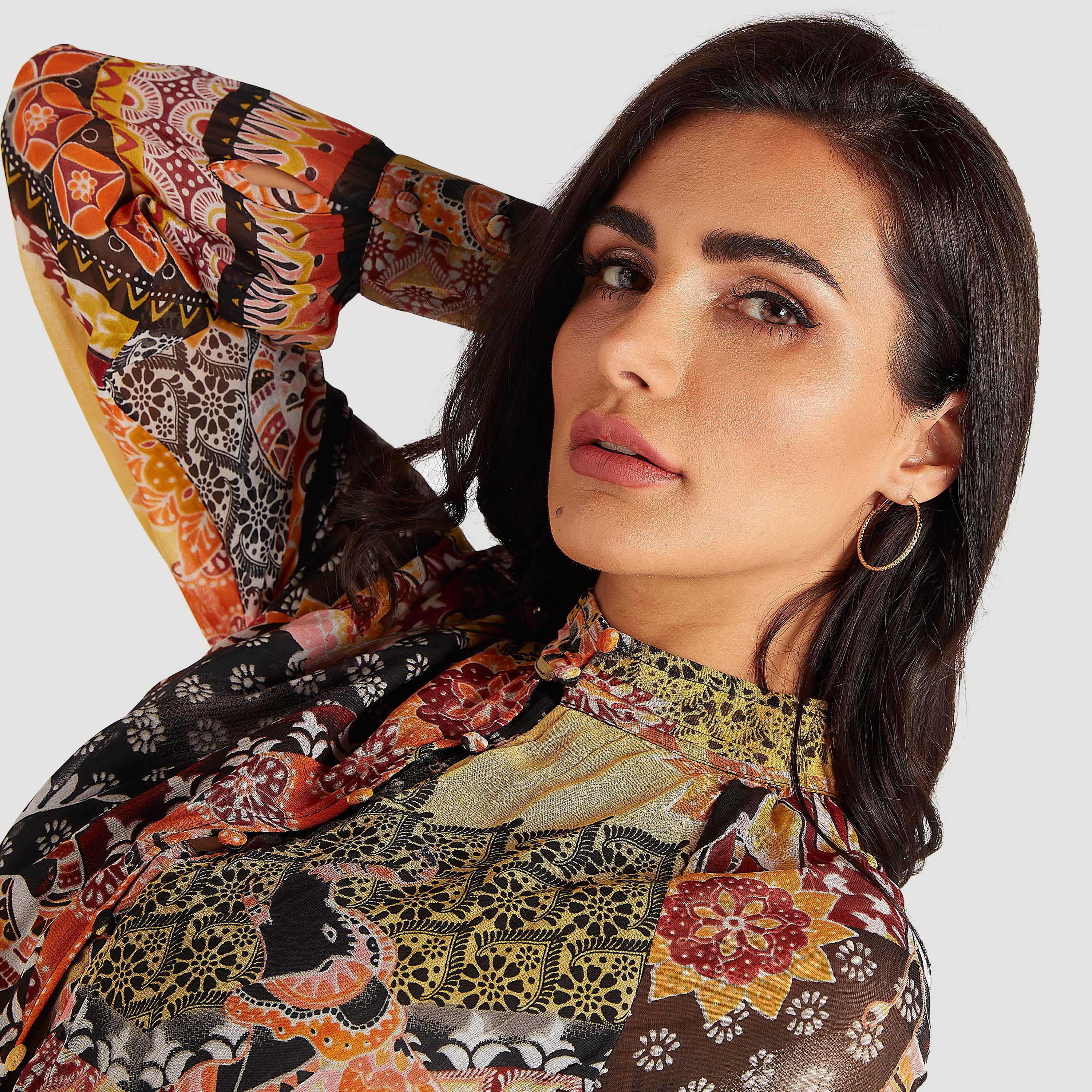 فستان طويل ايه لاين بأكمام طويلة وياقة عالية وطبعات-women-clothing-dresses-image-3
