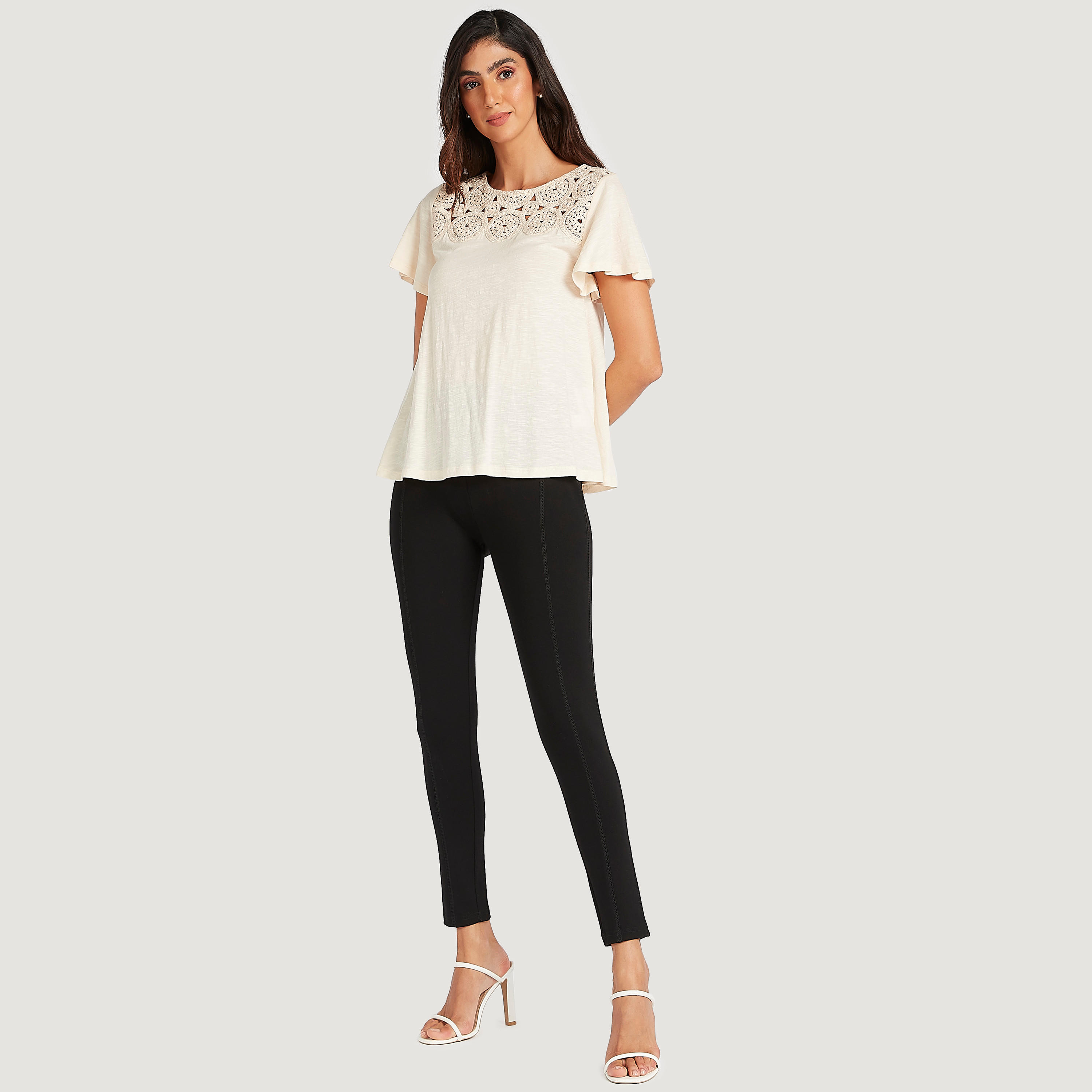 بلوزة بارزة الملمس بياقة ضيّقة مع أكمام قصيرة-women-clothing-shirtsandblouses-blouses-image-2