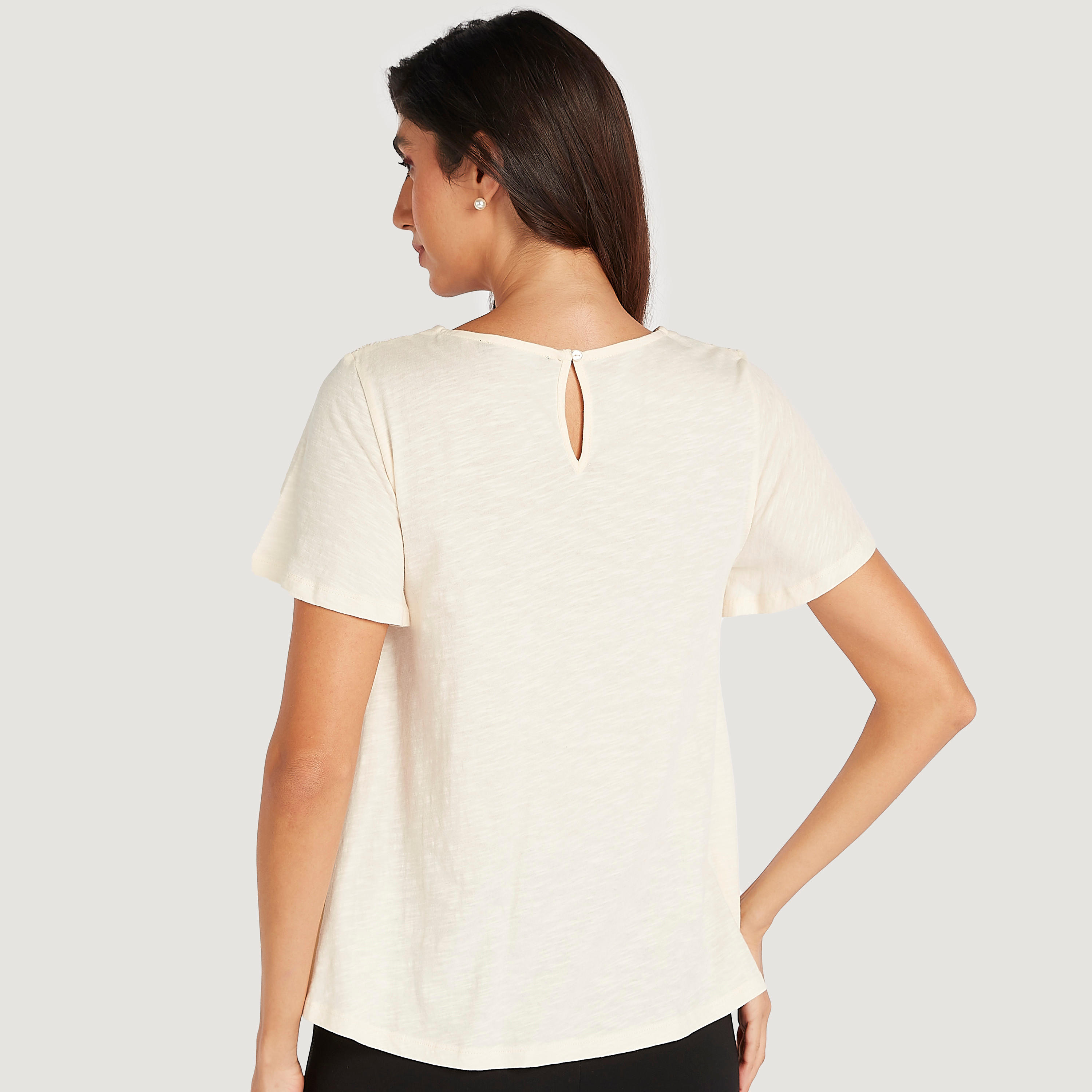 بلوزة بارزة الملمس بياقة ضيّقة مع أكمام قصيرة-women-clothing-shirtsandblouses-blouses-image-4