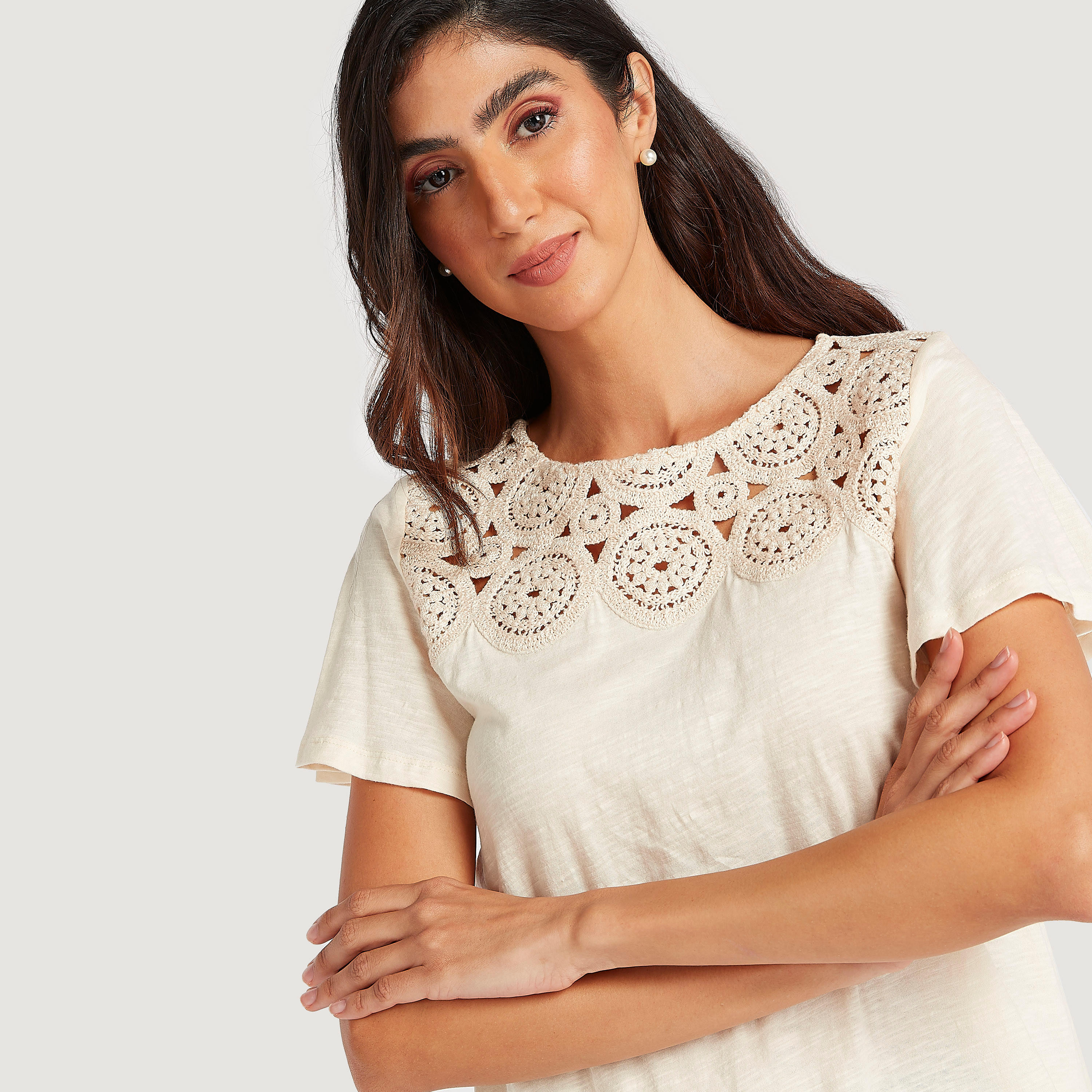 بلوزة بارزة الملمس بياقة ضيّقة مع أكمام قصيرة-women-clothing-shirtsandblouses-blouses-image-5