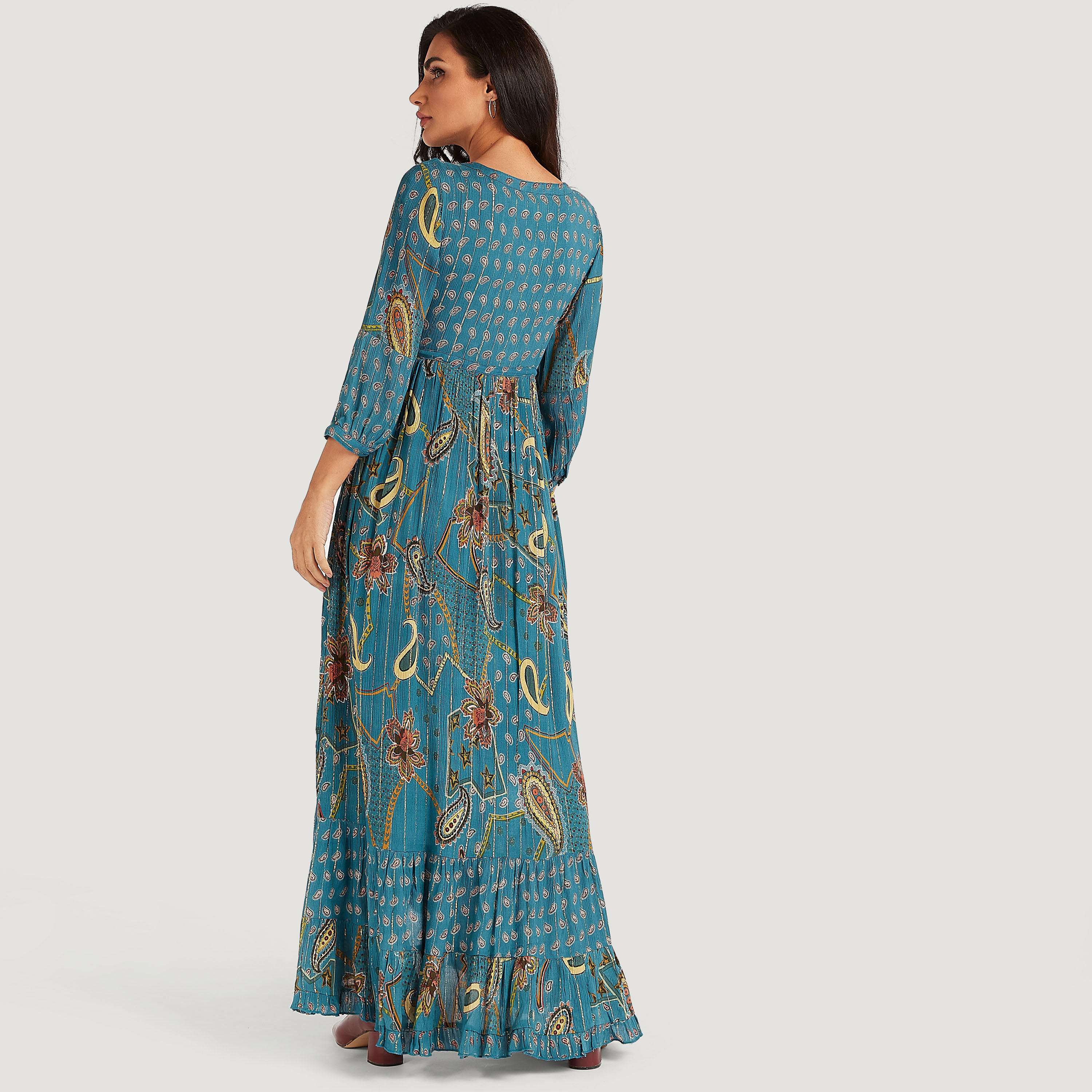 فستان إيه لاين طويل بطبعات ورباط على الخصر-women-clothing-dresses-image-4