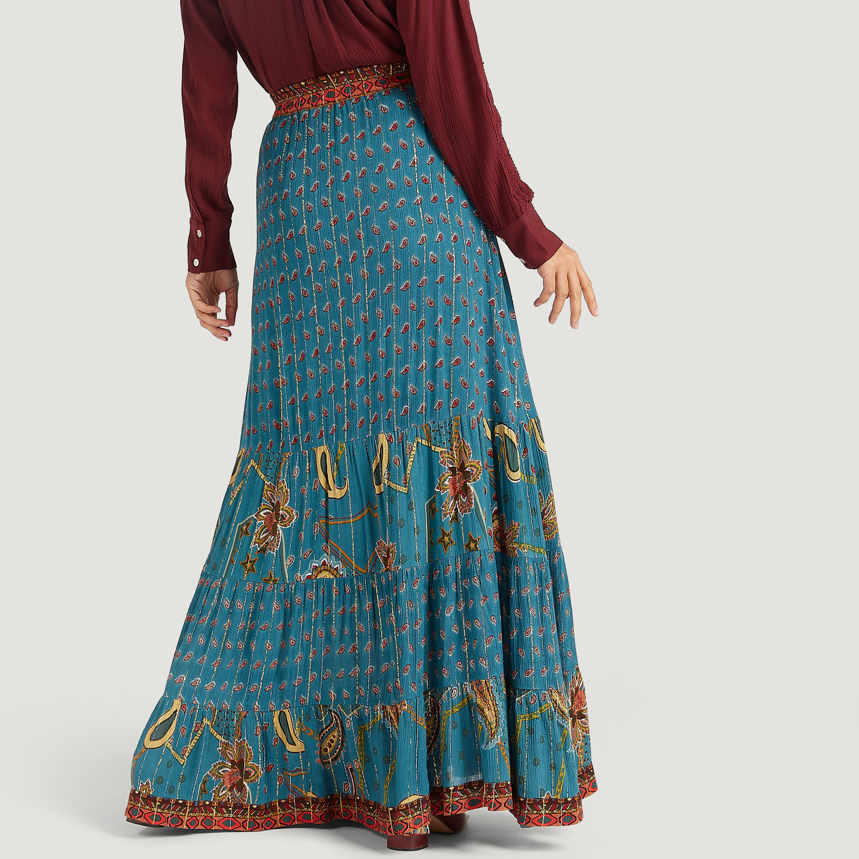 Printed A-line Maxi Skirt with Elasticated Waistband-women-clothing-bottoms-skirts-image-4