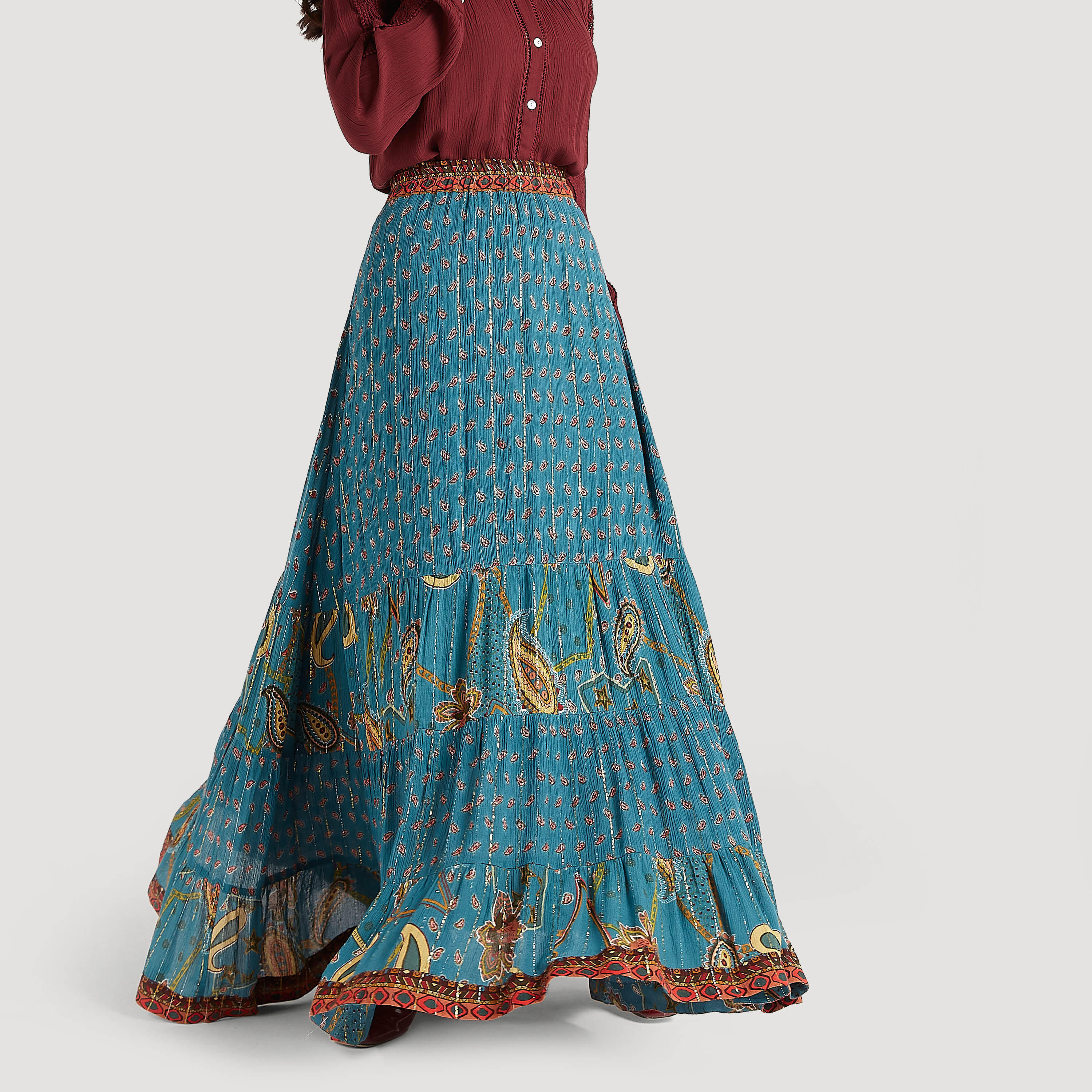 Printed A-line Maxi Skirt with Elasticated Waistband-women-clothing-bottoms-skirts-image-5