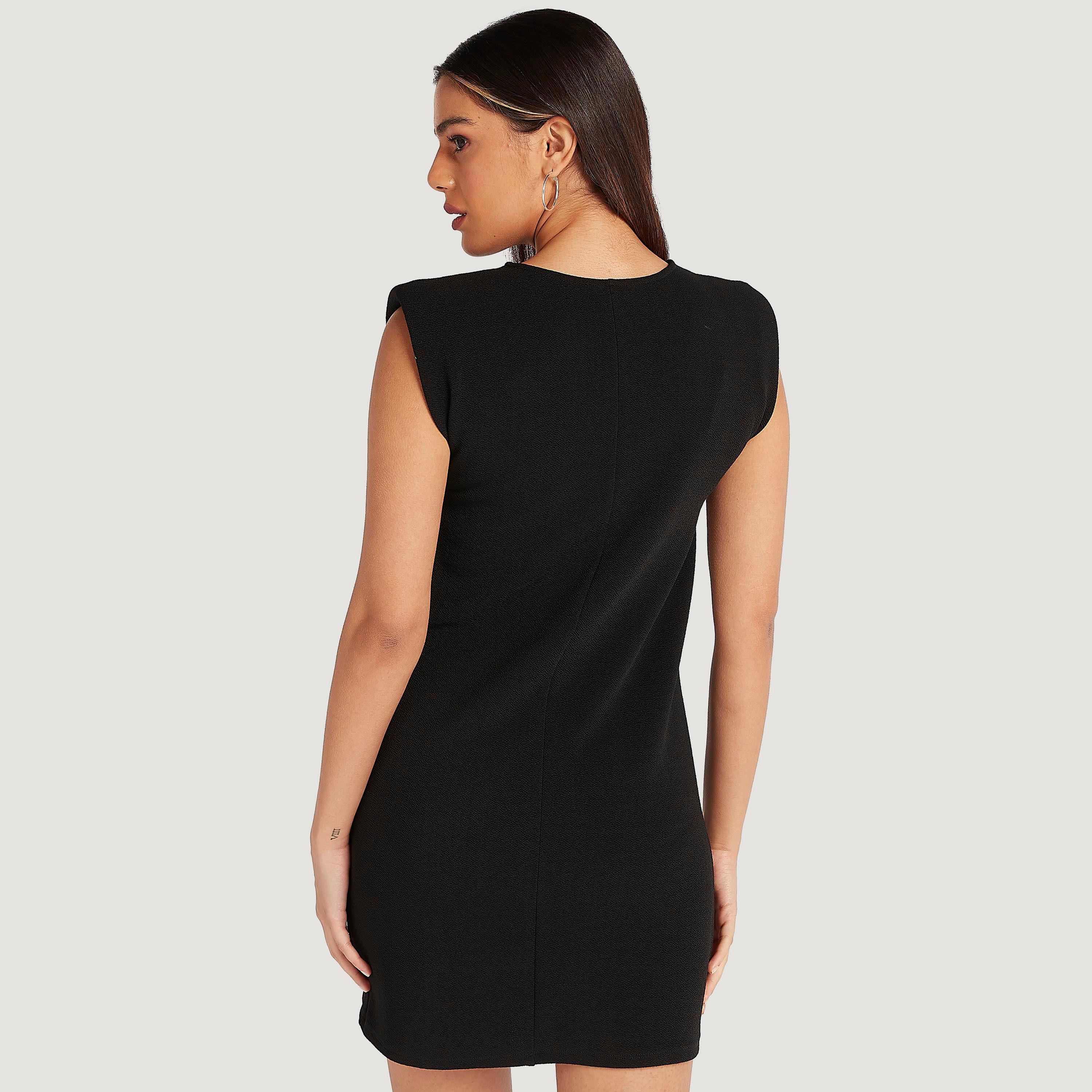 فستان واسع قصير سادة دون أكمام بياقة مستديرة-women-clothing-dresses-image-4