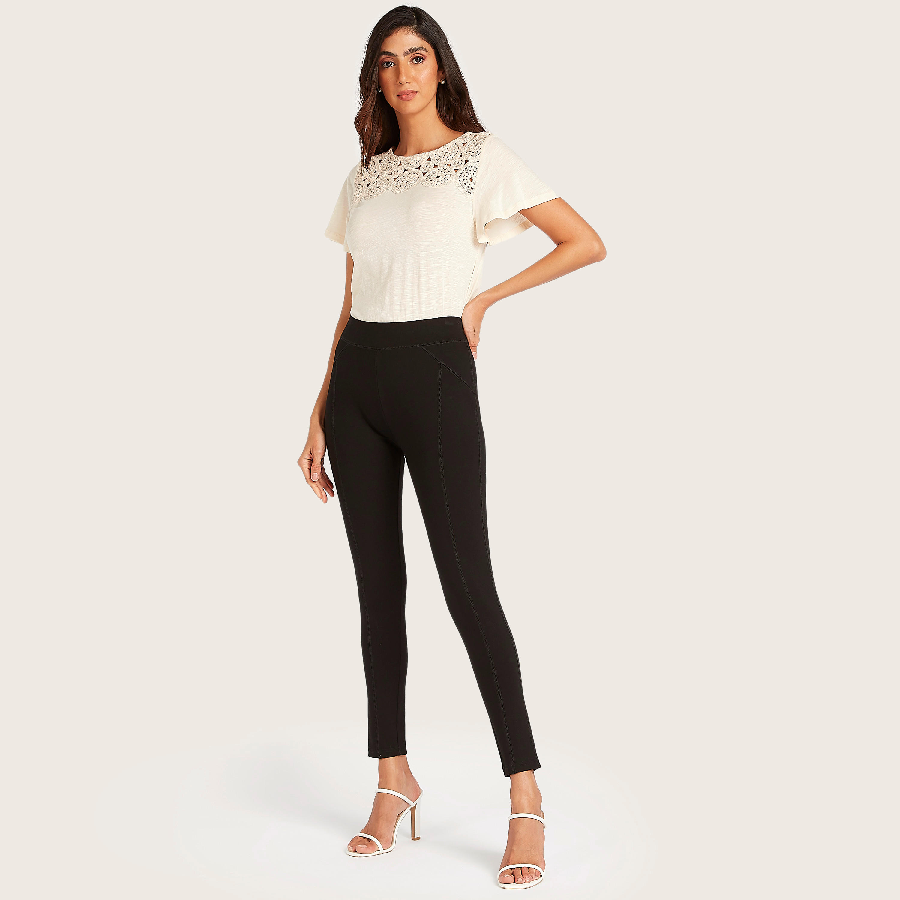Solid Slim Fit Mid-Rise Leggings with Elasticated Waistband-women-clothing-bottoms-leggings-image-2
