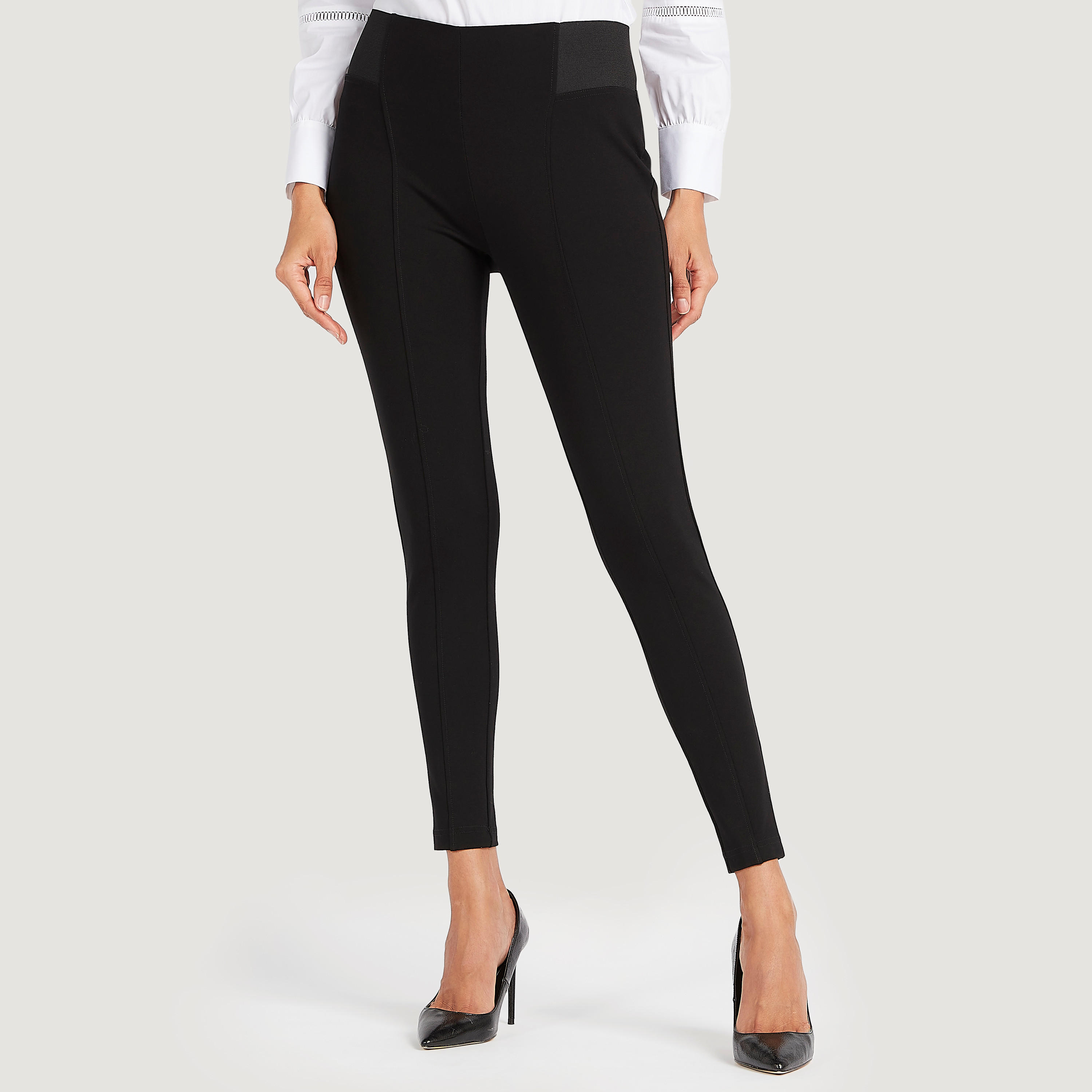 Solid Slim Fit Mid-Rise Treggings with Elasticated Waistband-women-clothing-bottoms-trousers-image-1