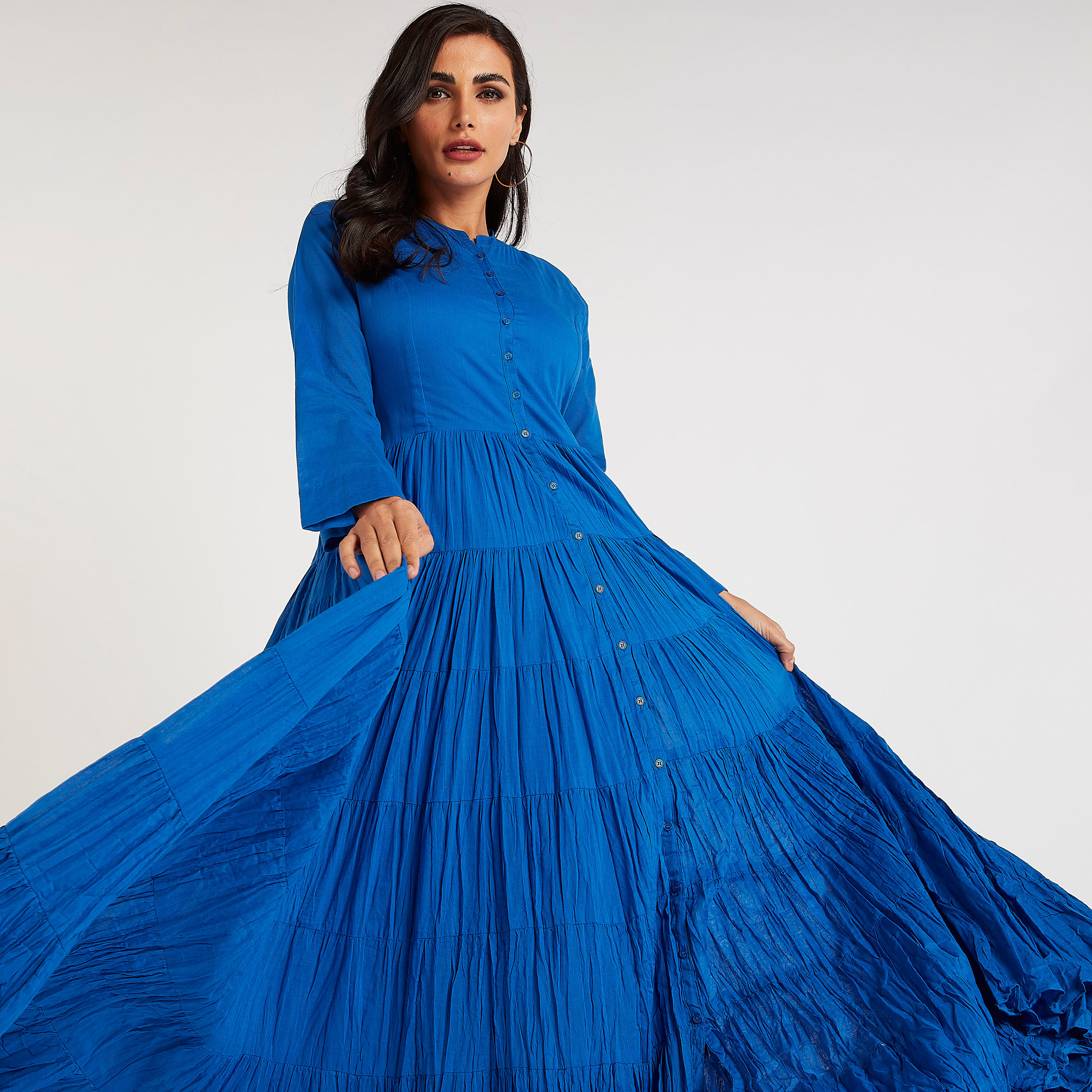 فستان إيه لاين طويل بارز الملمس بأكمام طويلة وأربطة-women-clothing-dresses-image-2