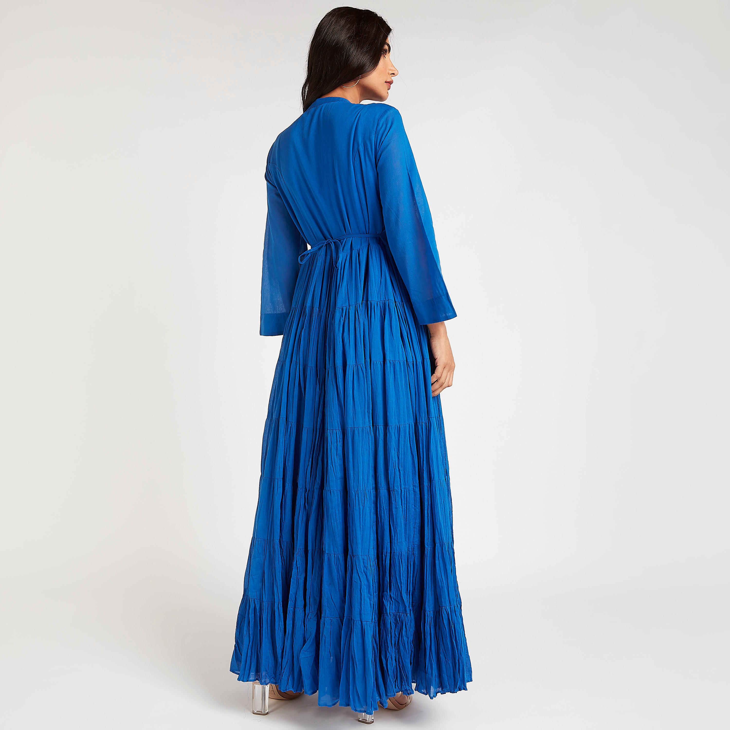 فستان إيه لاين طويل بارز الملمس بأكمام طويلة وأربطة-women-clothing-dresses-image-4