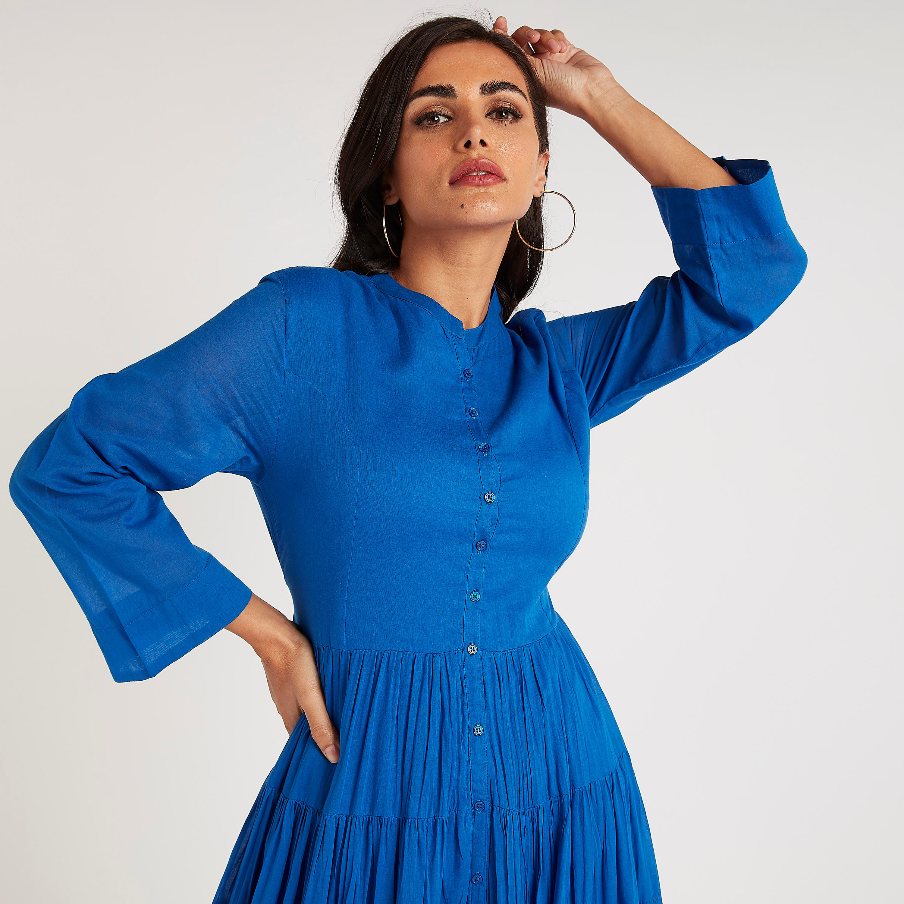 فستان إيه لاين طويل بارز الملمس بأكمام طويلة وأربطة-women-clothing-dresses-image-5