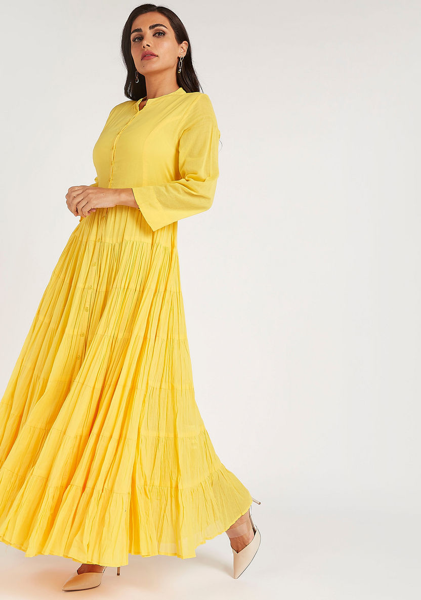 Shop Textured Maxi A-line Cotton Dress with Long Sleeves and Tie-Ups Online | Splash Saudi Shop Textured Maxi A-line Cotton Dress with Long Sleeves and Tie-Ups Online | Splash Saudi