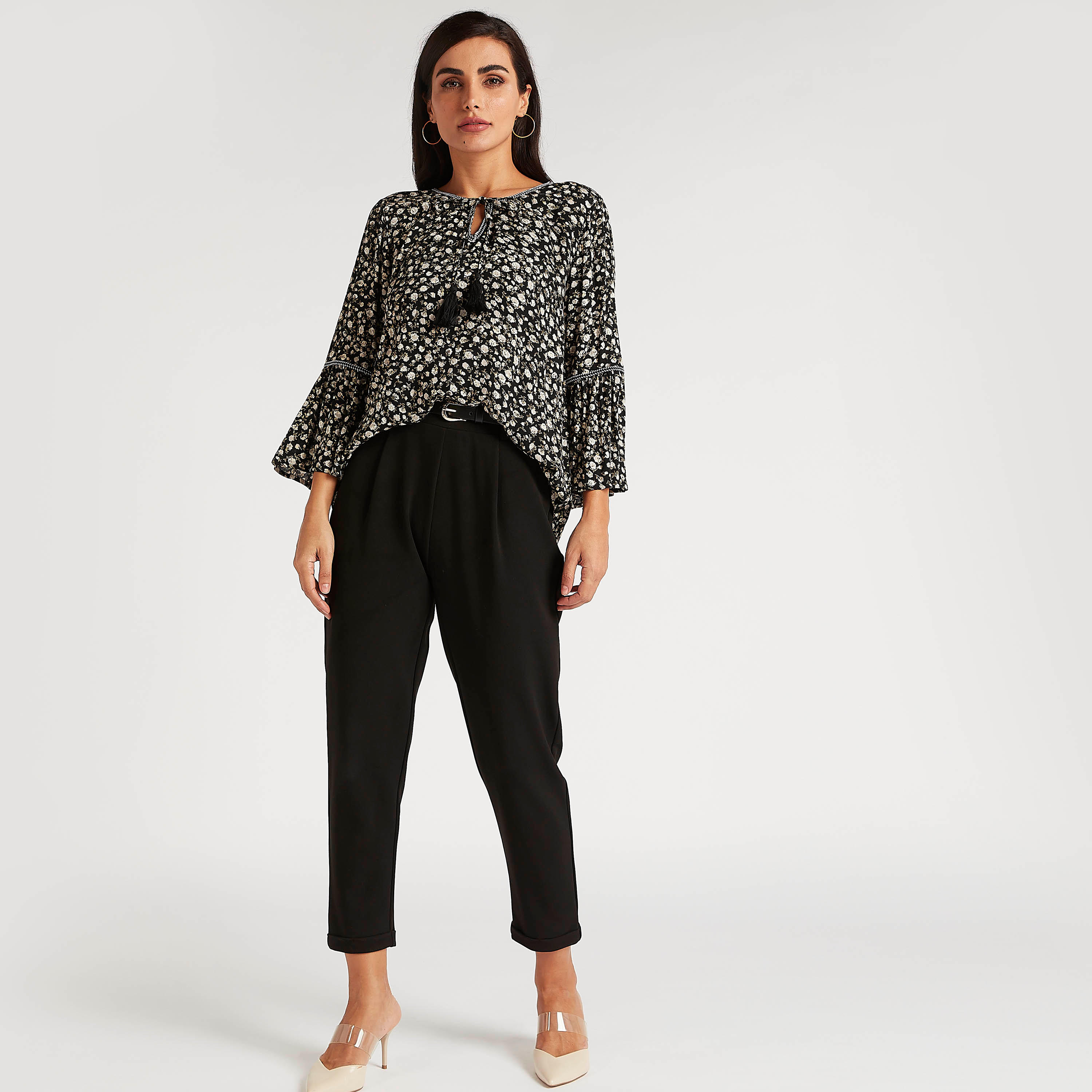Printed Top with Flared Sleeves and Neck Tie-Ups-women-clothing-shirtsandblouses-blouses-image-2