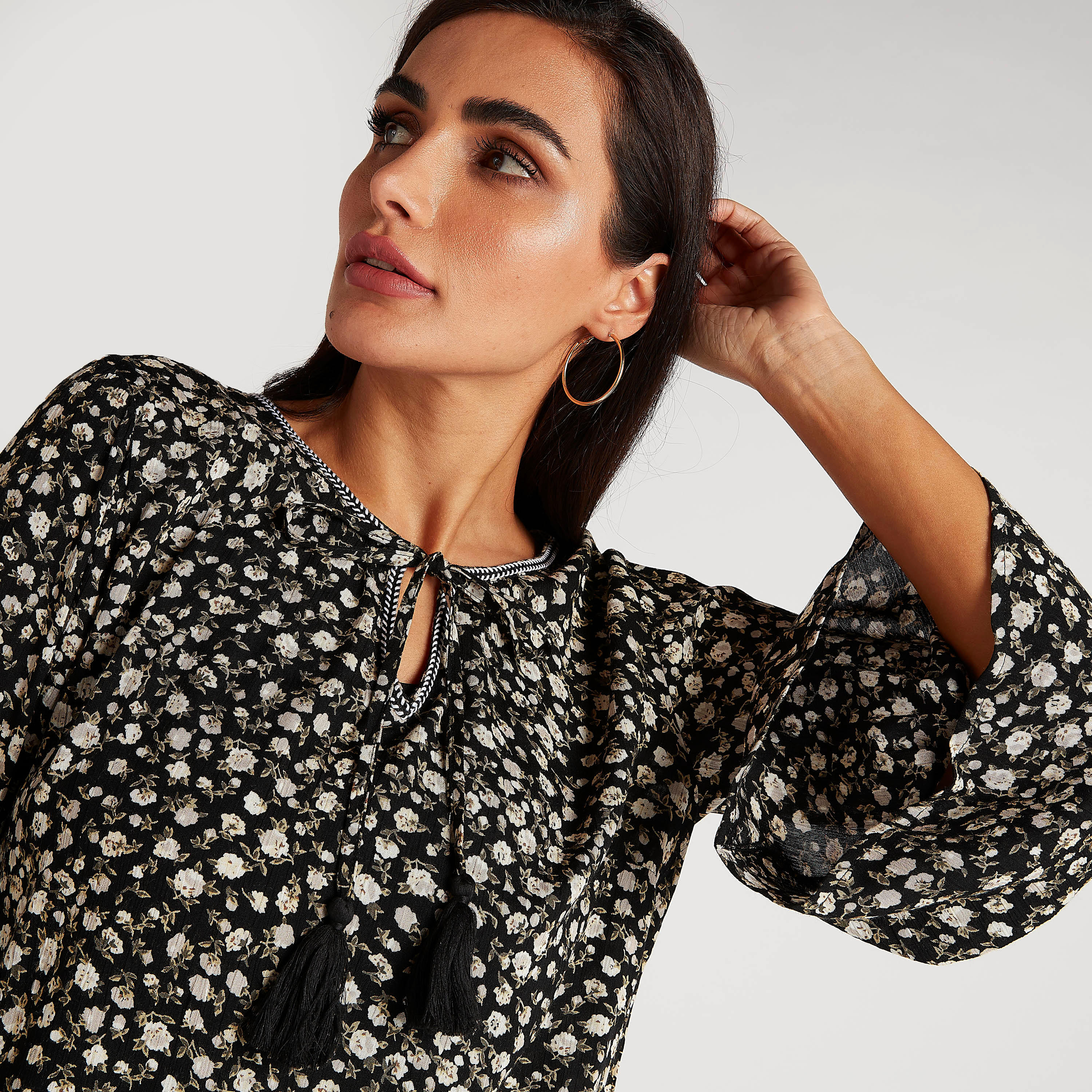Printed Top with Flared Sleeves and Neck Tie-Ups-women-clothing-shirtsandblouses-blouses-image-3