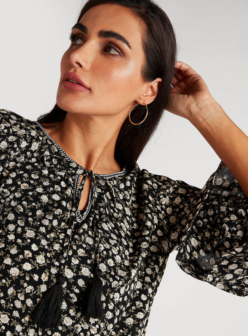 Printed Top with Flared Sleeves and Neck Tie-Ups-women-clothing-shirtsandblouses-blouses-image-3