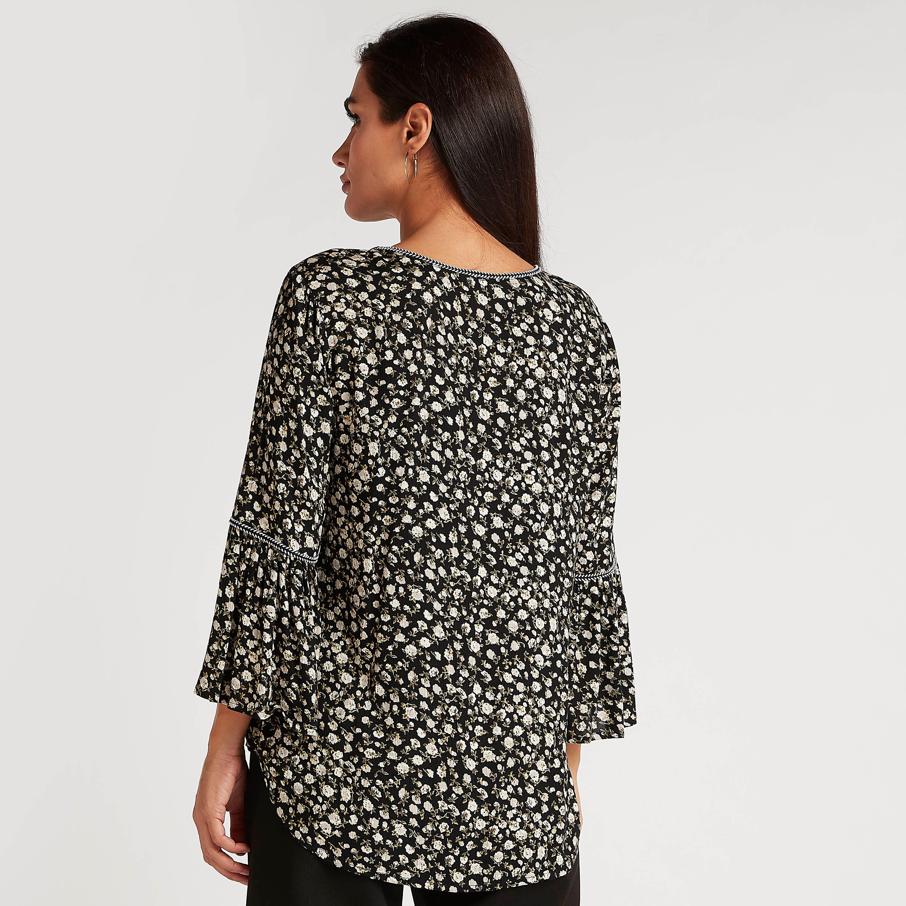 Printed Top with Flared Sleeves and Neck Tie-Ups-women-clothing-shirtsandblouses-blouses-image-4