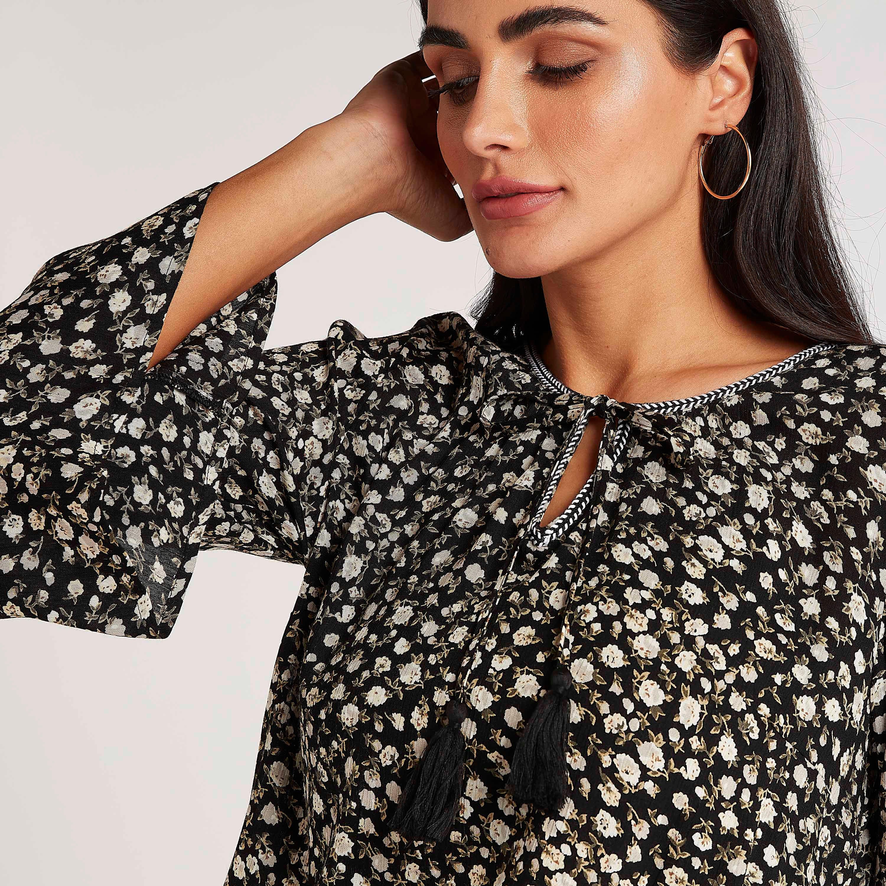 Printed Top with Flared Sleeves and Neck Tie-Ups-women-clothing-shirtsandblouses-blouses-image-7