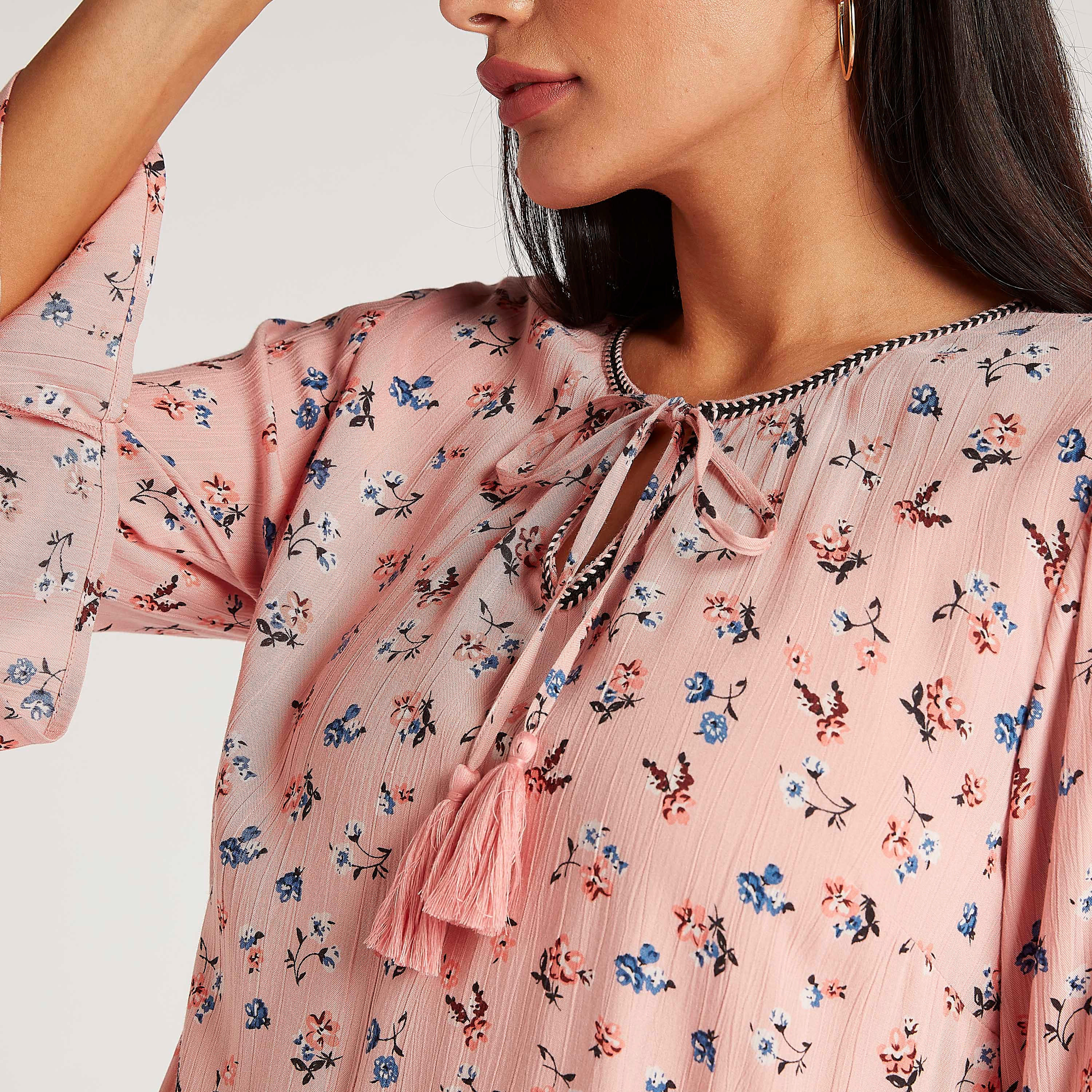 Floral Print Top with Flared Sleeves and Neck Tie-Ups-women-clothing-shirtsandblouses-blouses-image-4
