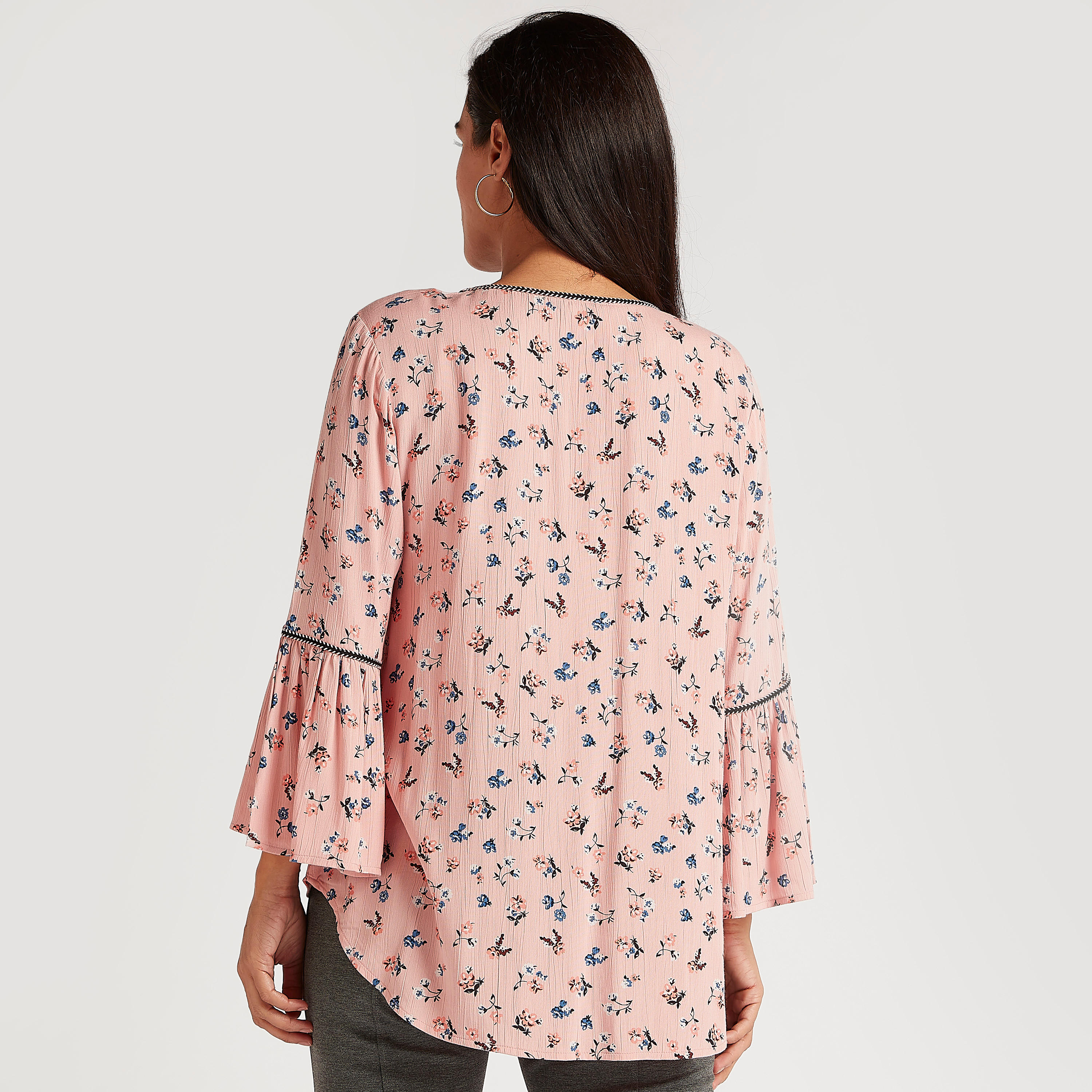 Floral Print Top with Flared Sleeves and Neck Tie-Ups-women-clothing-shirtsandblouses-blouses-image-5