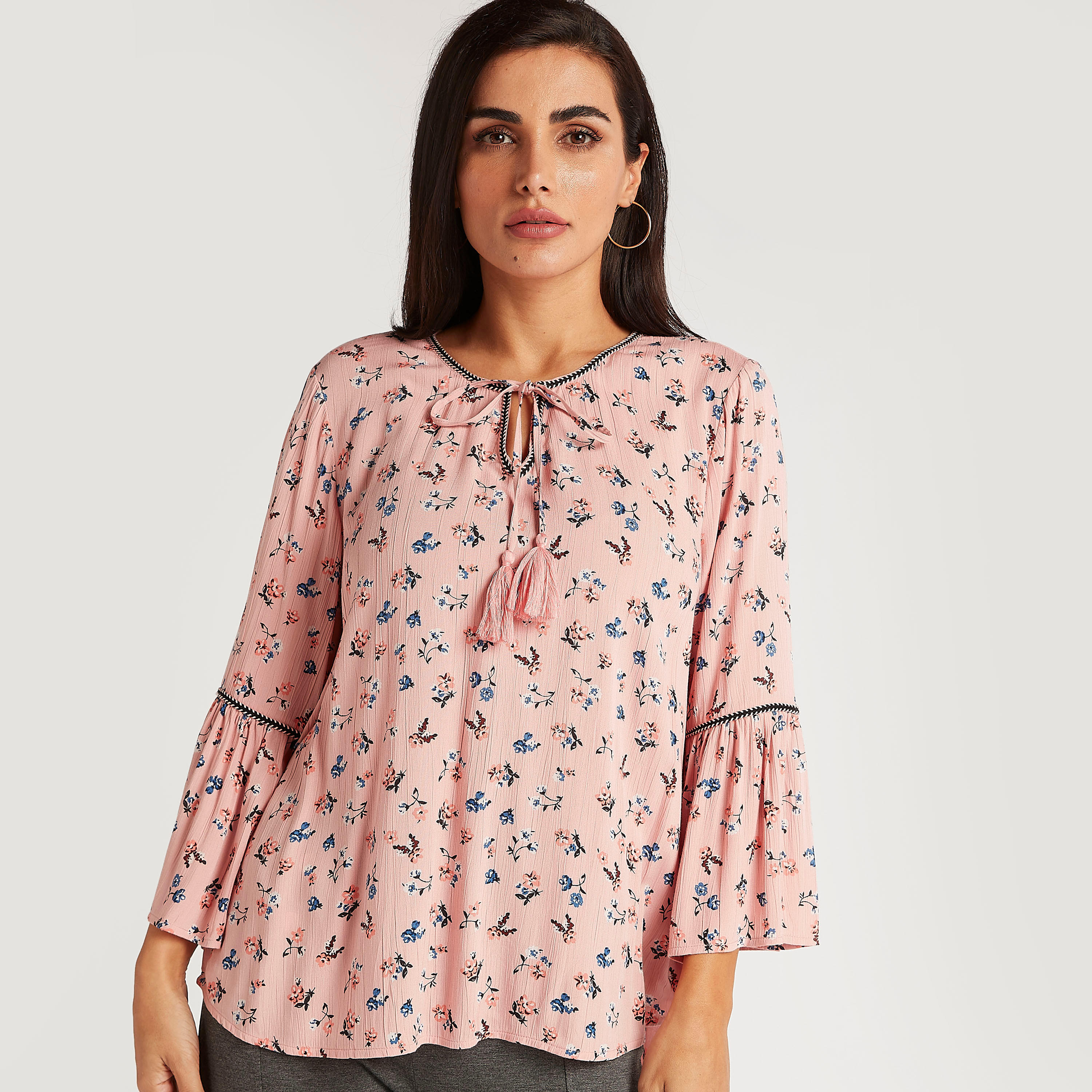 Floral Print Top with Flared Sleeves and Neck Tie-Ups-women-clothing-shirtsandblouses-blouses-image-6