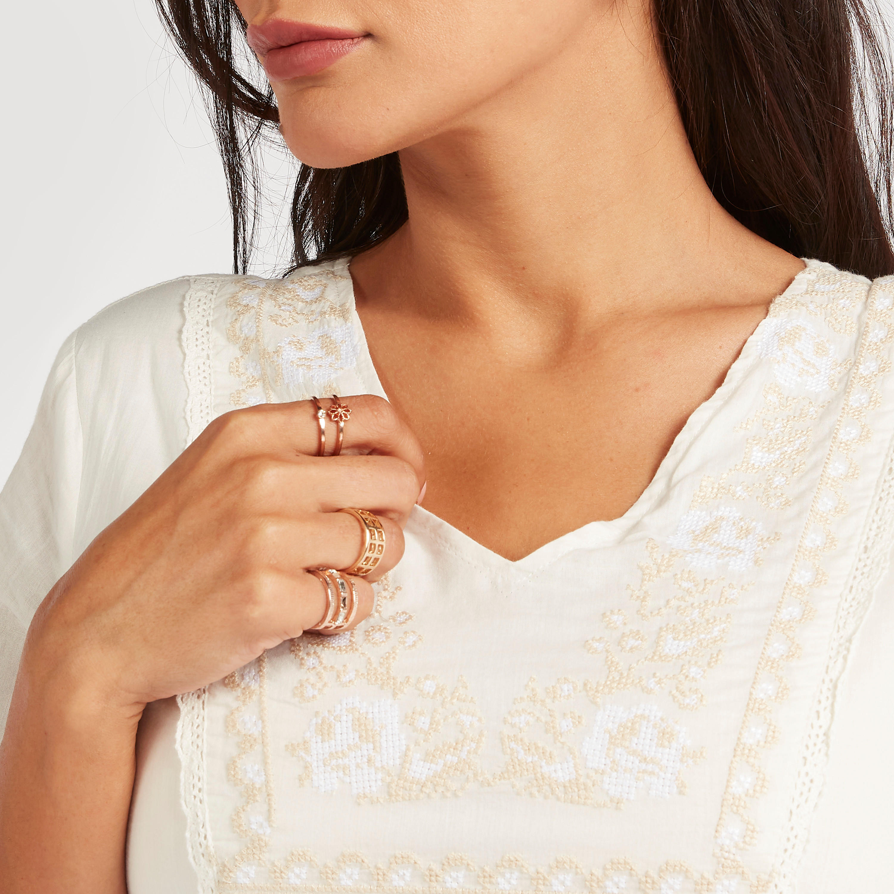 Embroidered Midi A-line Dress with Short Sleeves-women-clothing-dresses-image-3