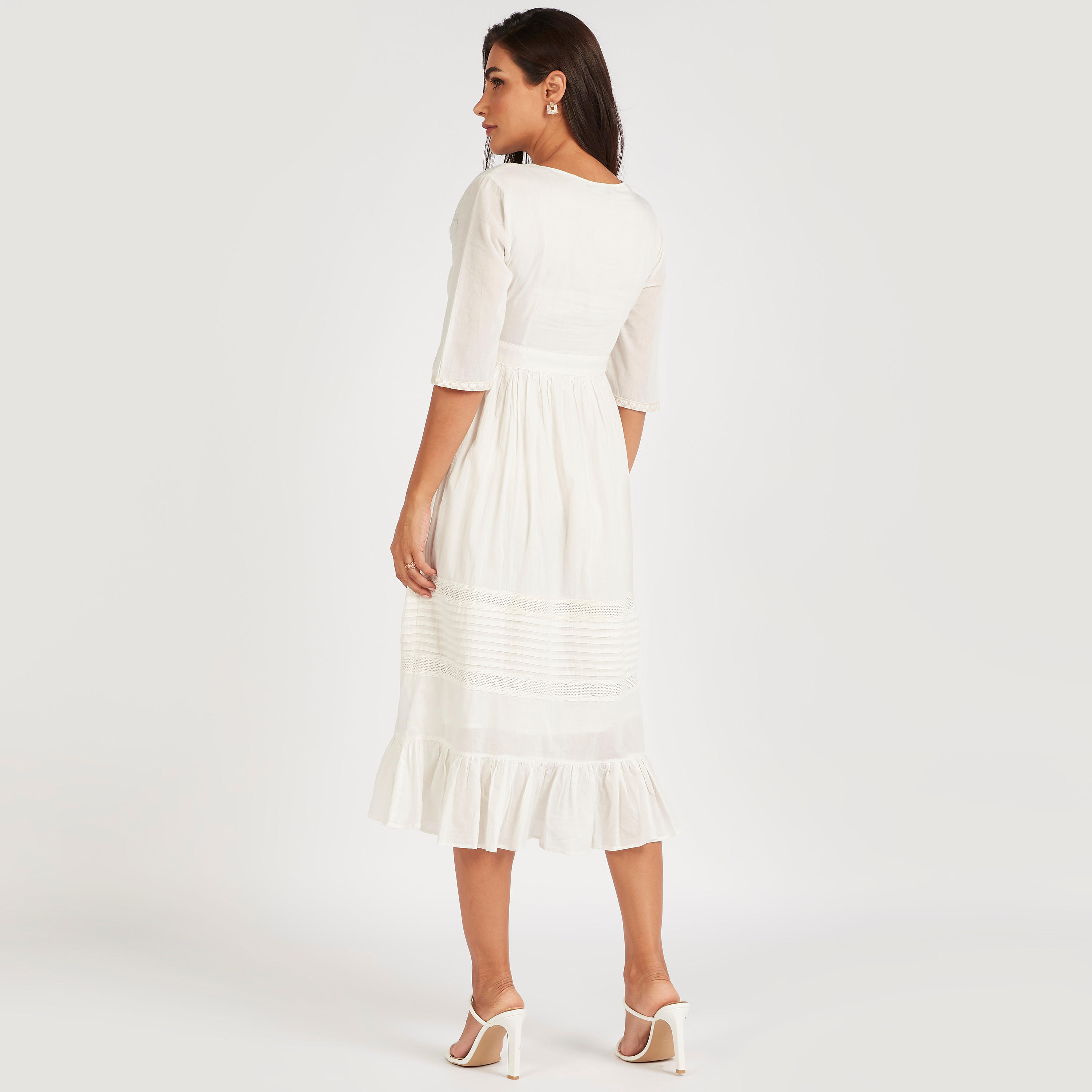 Embroidered Midi A-line Dress with Short Sleeves-women-clothing-dresses-image-4
