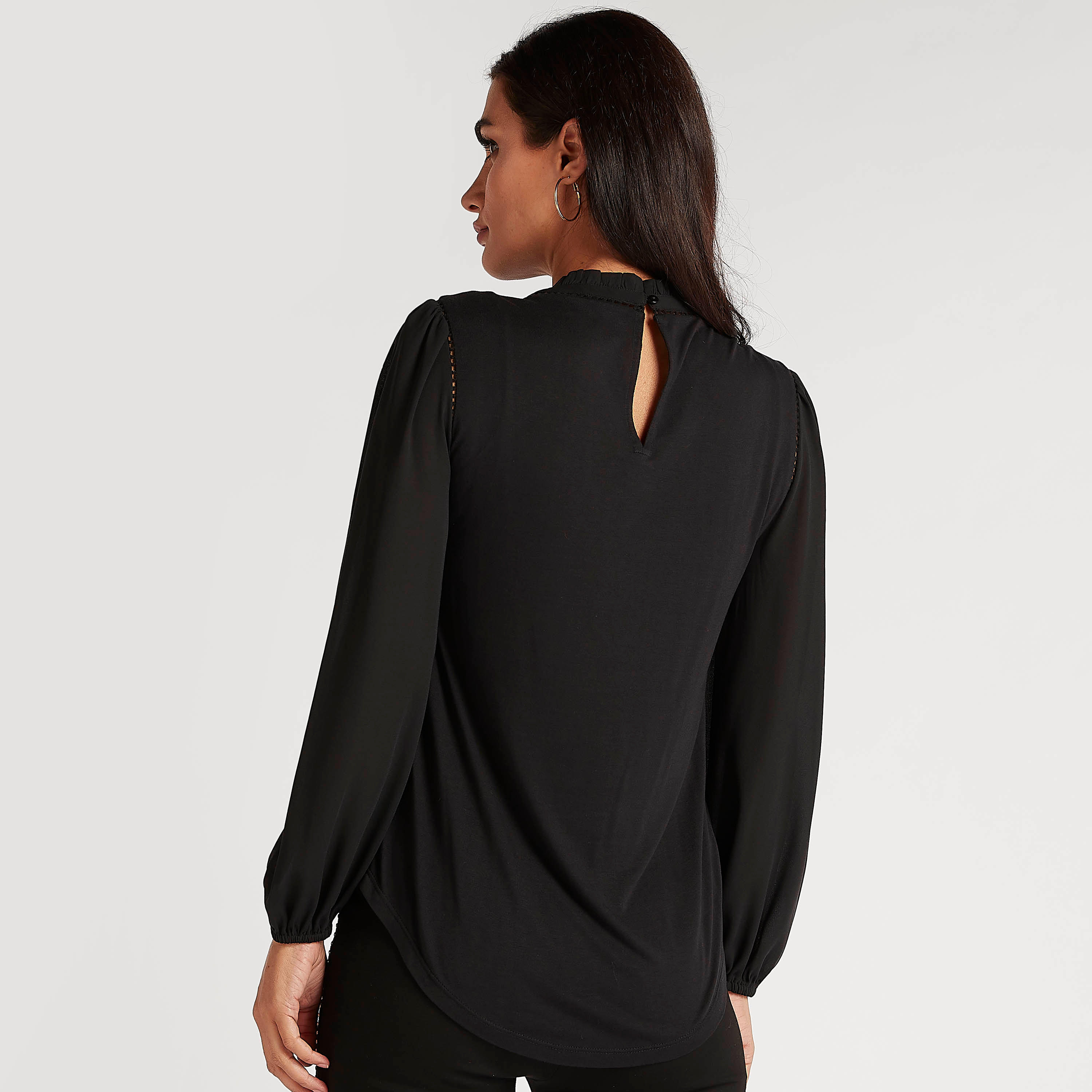 بلوزة بارزة الملمس بياقة عالية وأكمام طويلة-women-clothing-shirtsandblouses-blouses-image-3