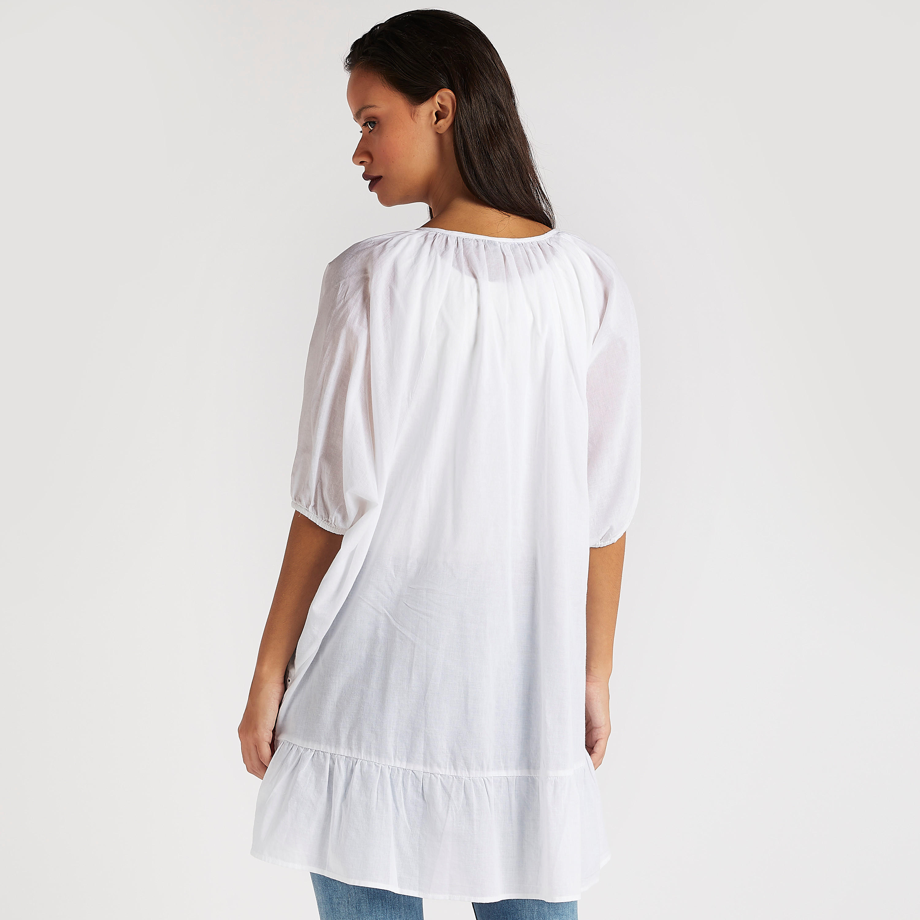 بلوزة مزيّنة بياقة مستديرة وأكمام 3/4-women-clothing-shirtsandblouses-blouses-image-4