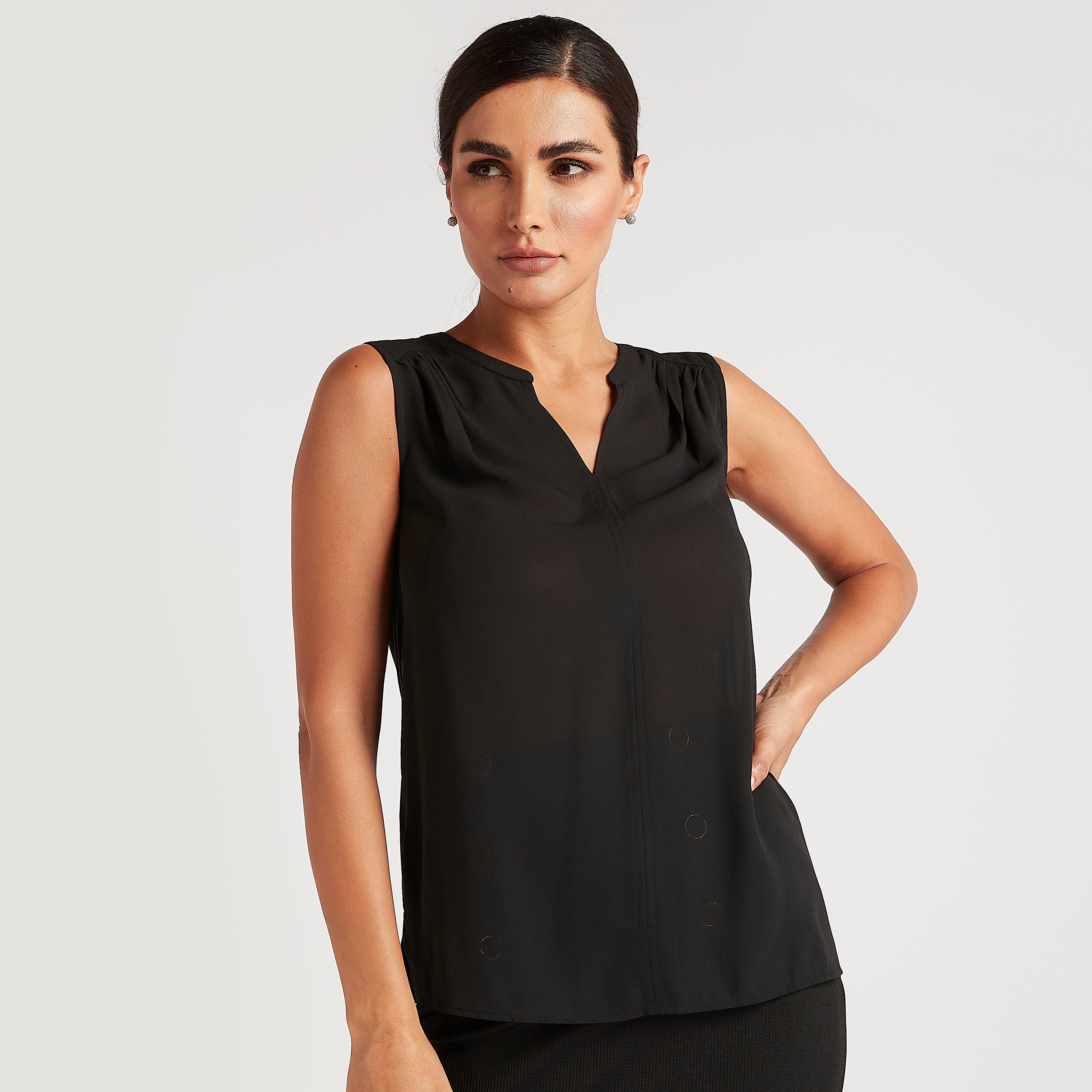 Solid V-neck Sleeveless Top-women-clothing-shirtsandblouses-blouses-image-1