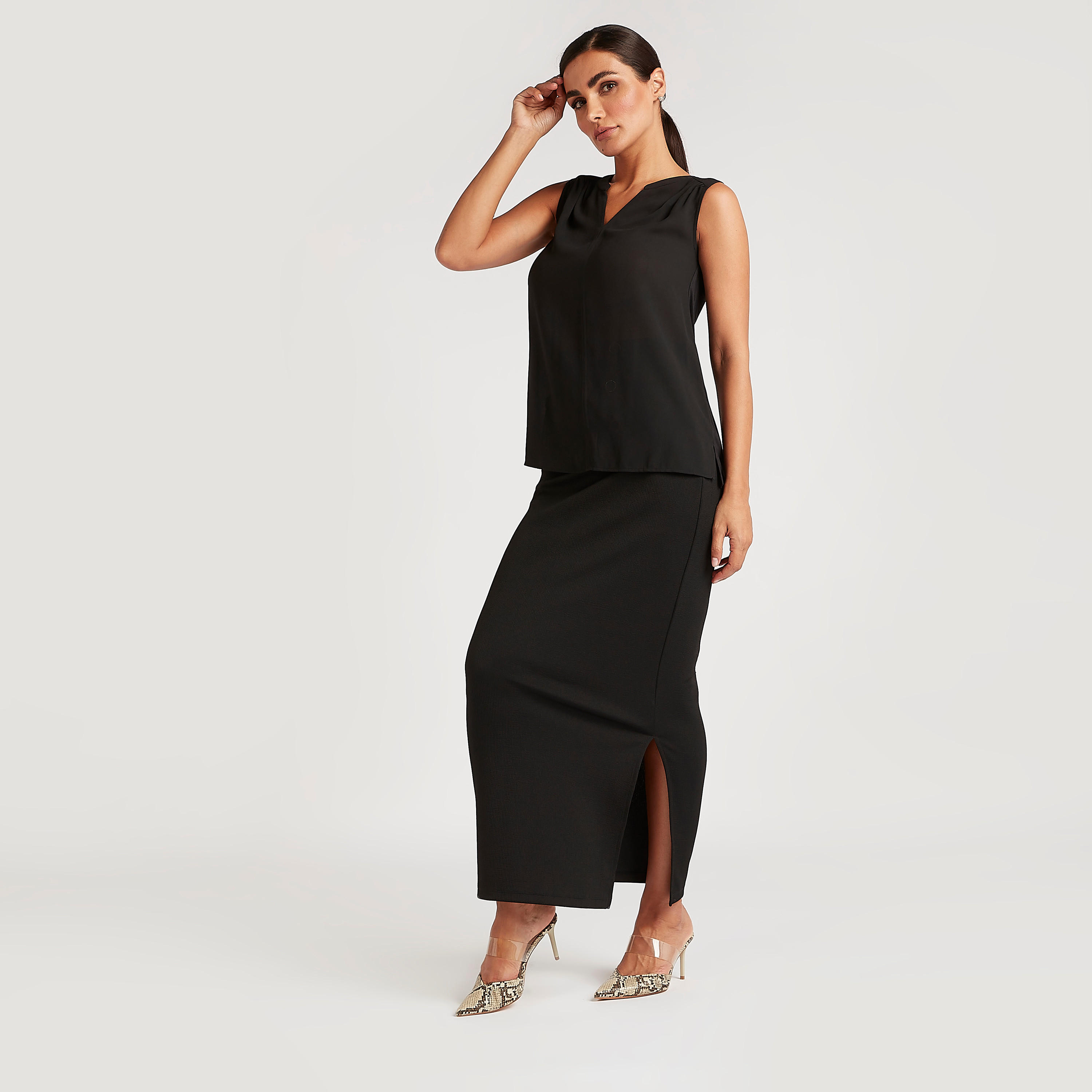 Solid V-neck Sleeveless Top-women-clothing-shirtsandblouses-blouses-image-2