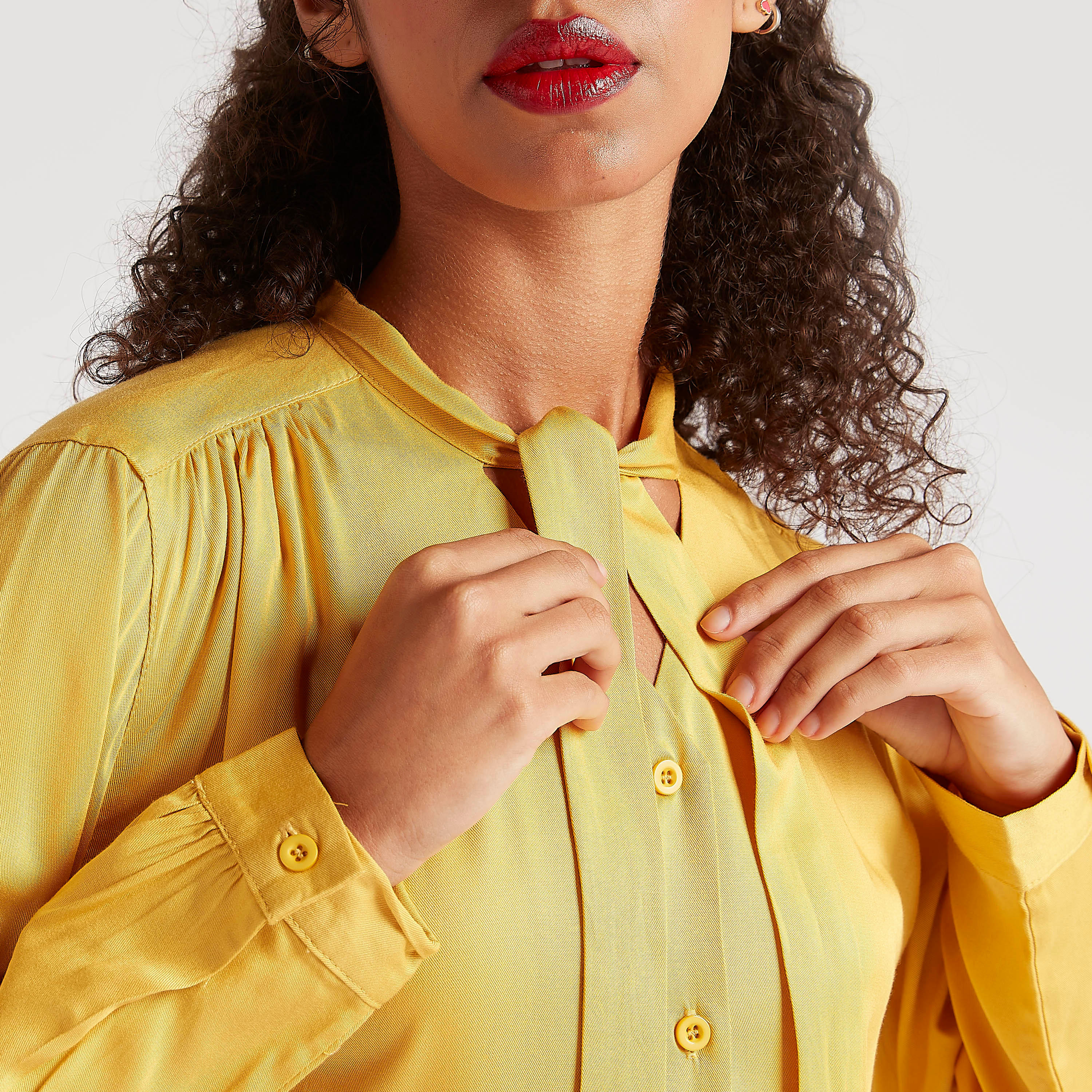 Solid Top with Neck Tie-Ups and Long Sleeves-women-clothing-shirtsandblouses-blouses-image-3